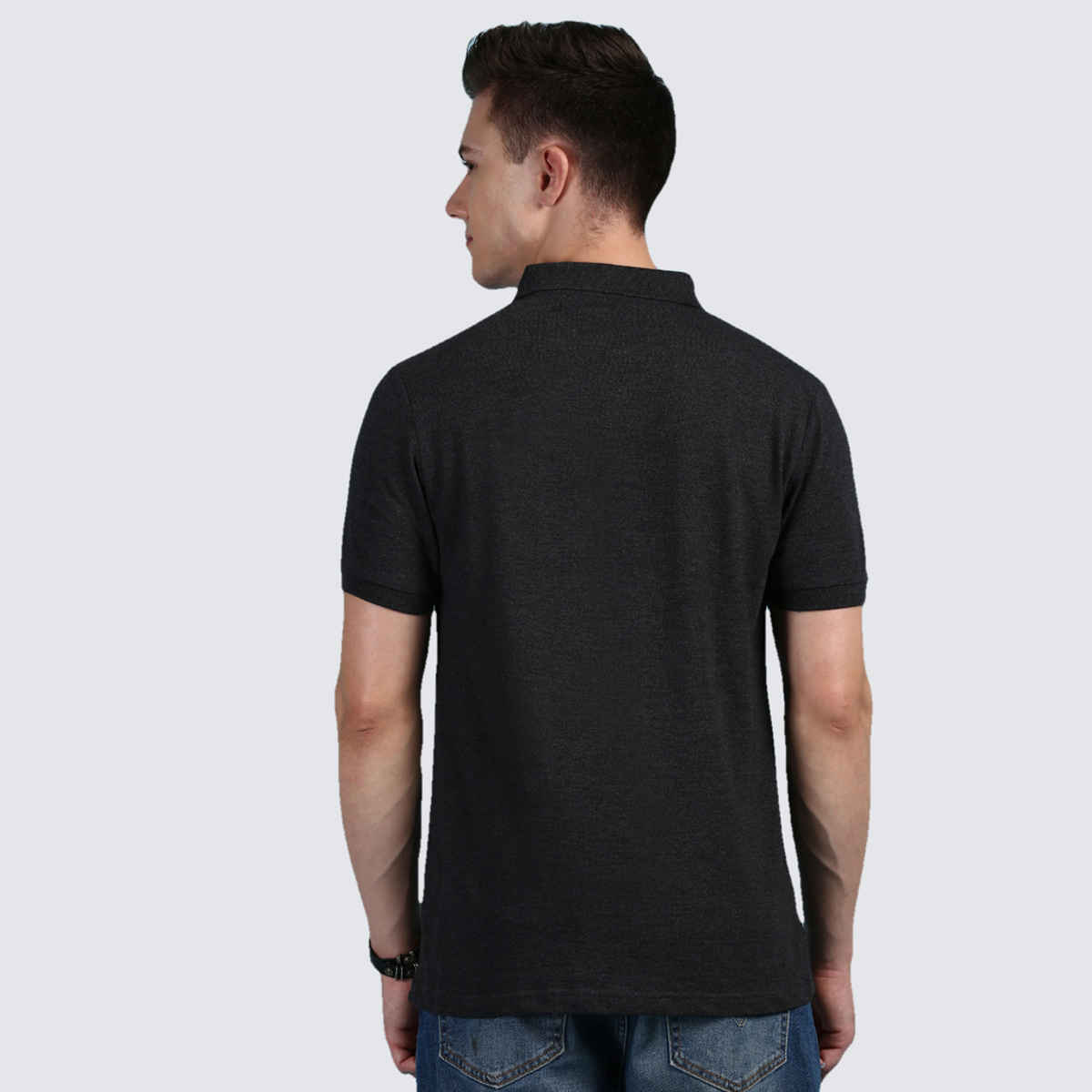 Lux Cozi Men's Solid Cotton Polo T-shirt | Black Melange - XL