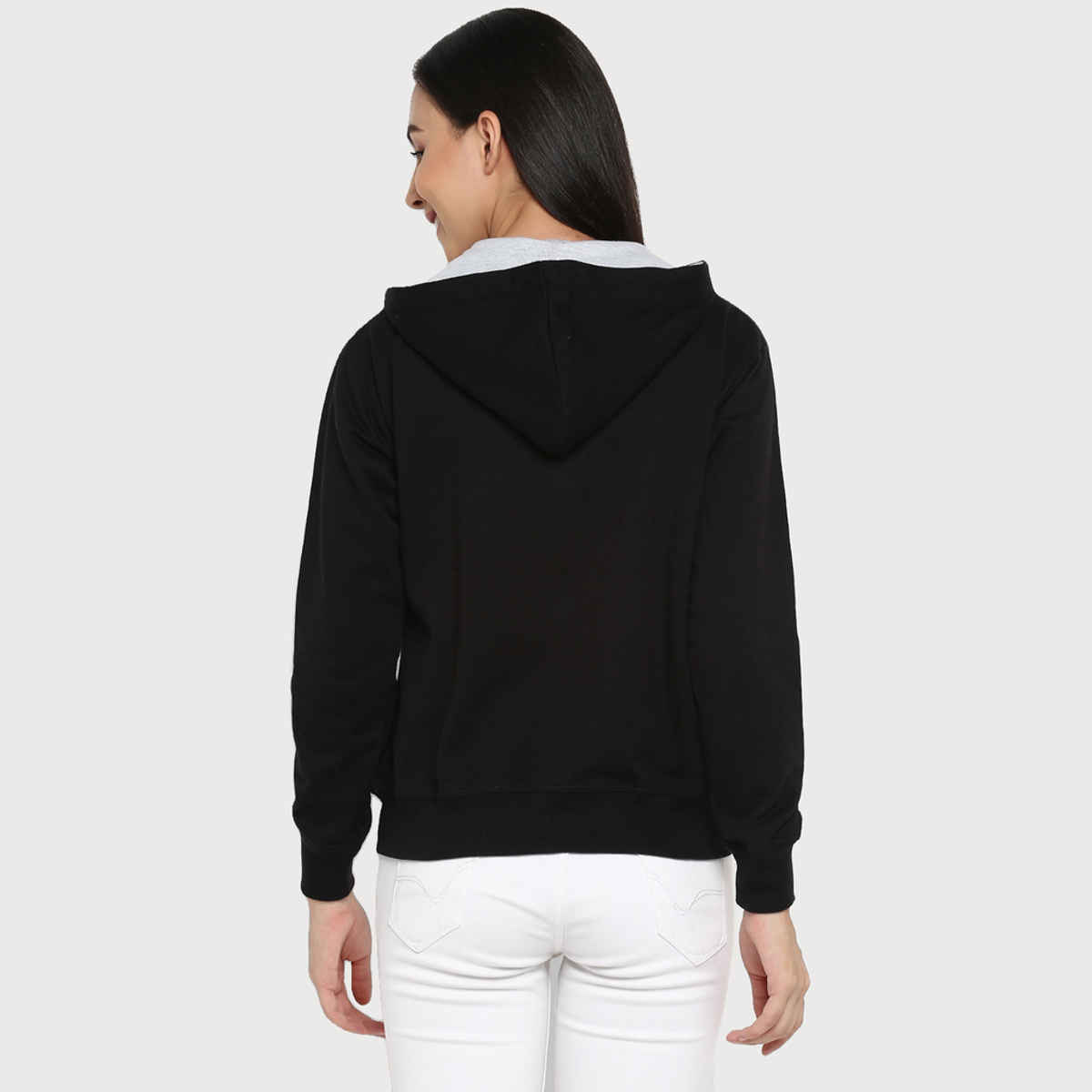 Alan Jones Clothing Women's Solid Zipper Hooded Sweatshirt | Black - XL