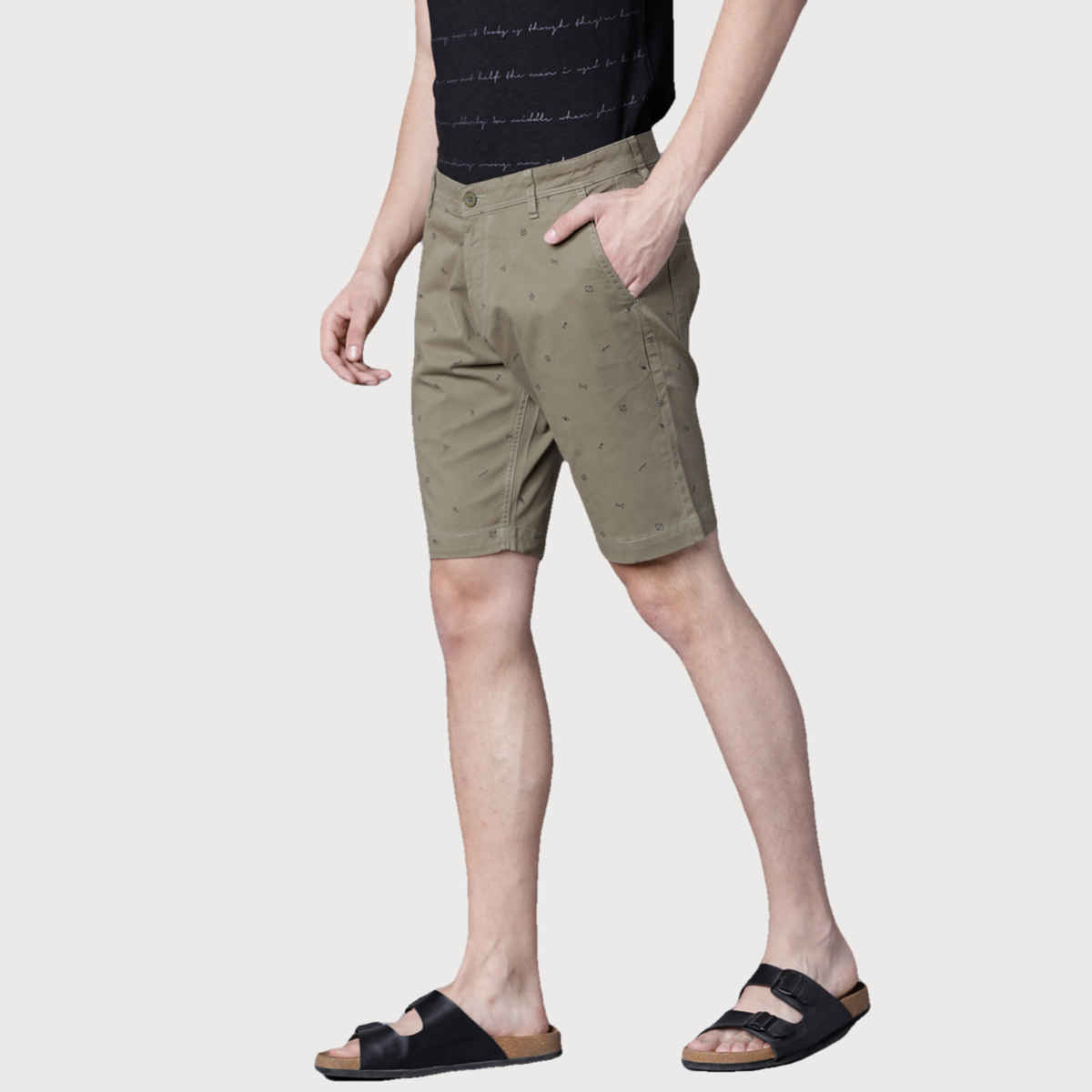HIGHLANDER Men's Printed Slim Fit Chino Shorts | Olive - 30