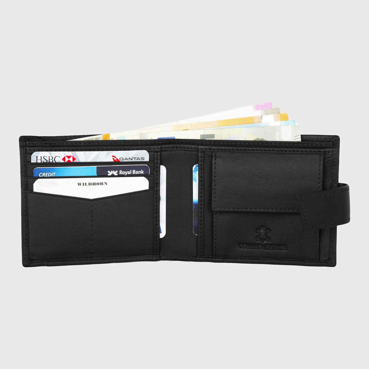 Wildhorn Men's Brand Logo Genuine Leather Bi-Fold Wallet | Black - Free Size