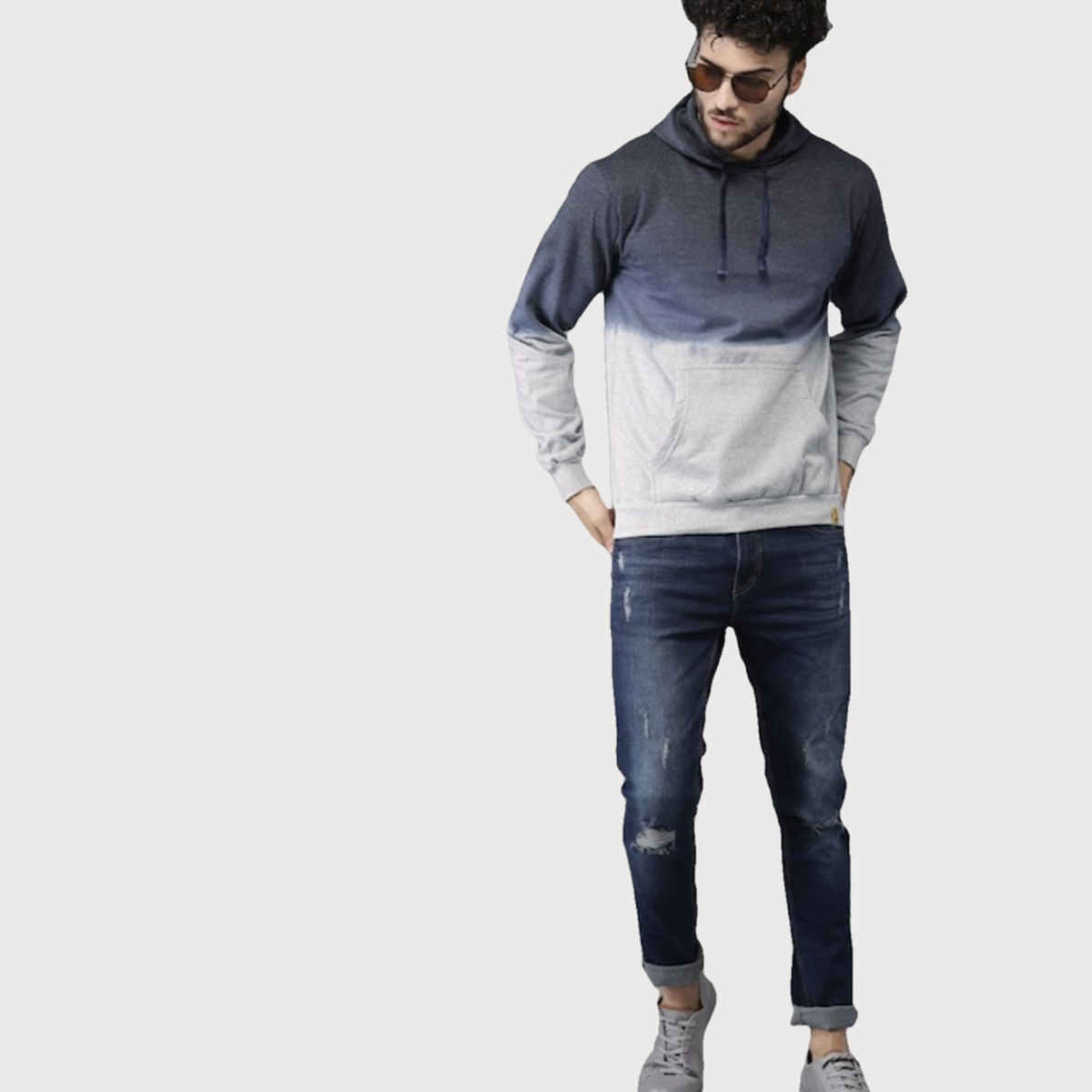 Campus Sutra Men's Pullover Ombre Sweatshirt With Ribbed Hem | Multicolour - M