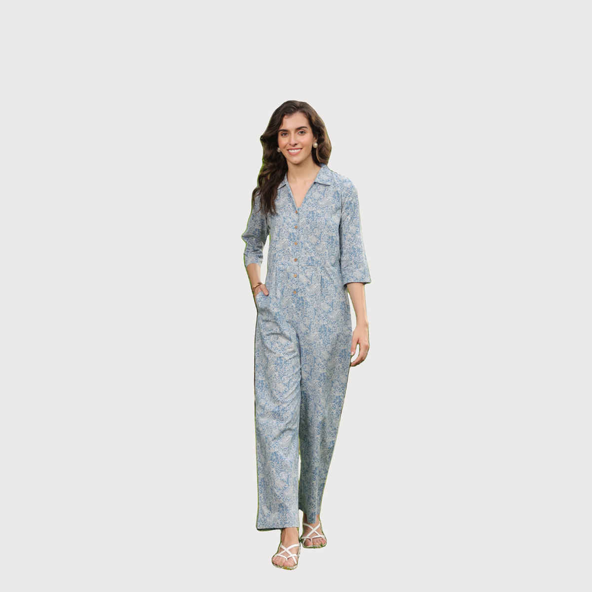 Jisora Women's Cotton Flex Jumpsuit (JS2552) | Blue - S