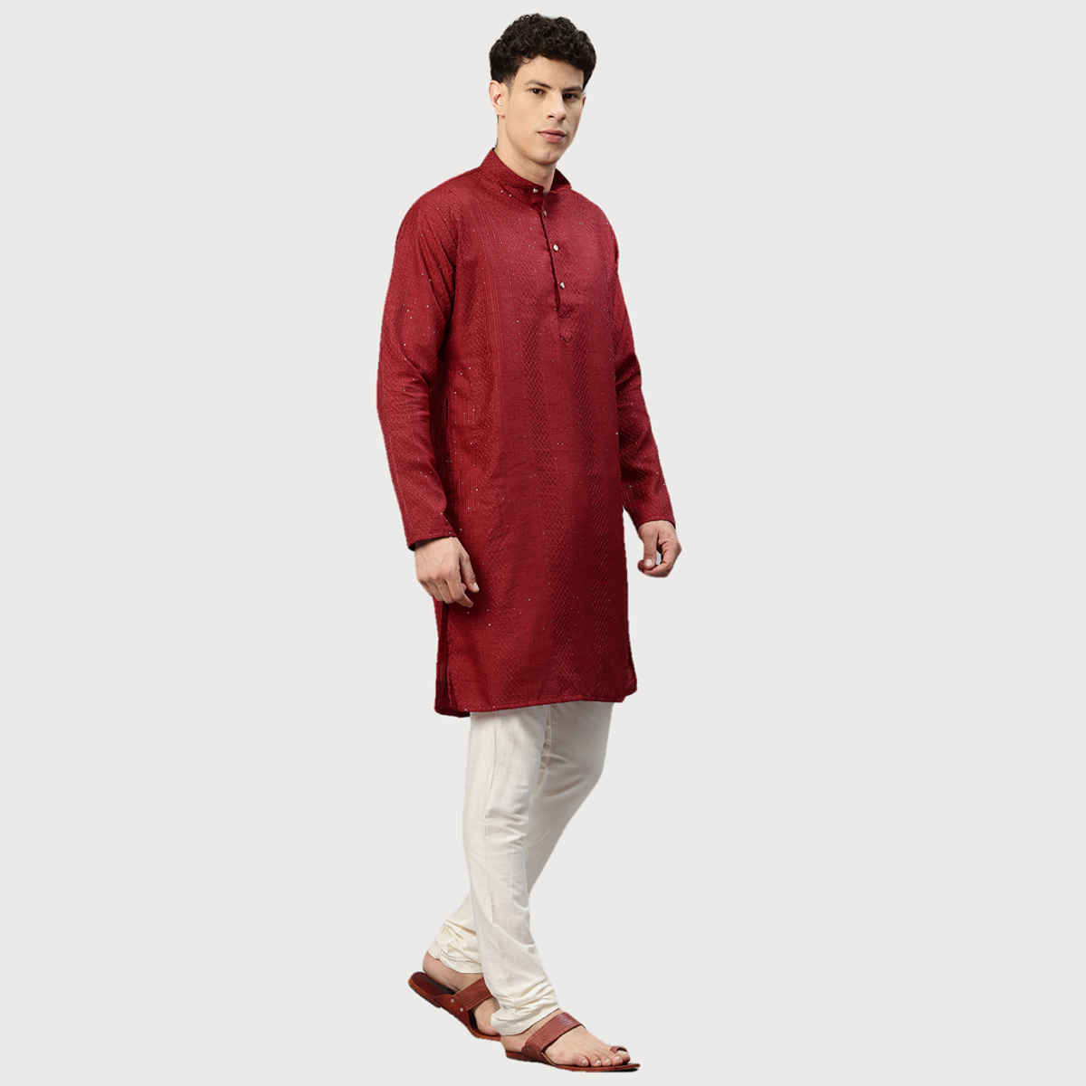 Luxrio Men's Cotton Blend Long Straight Fit Kurta | Red - 44