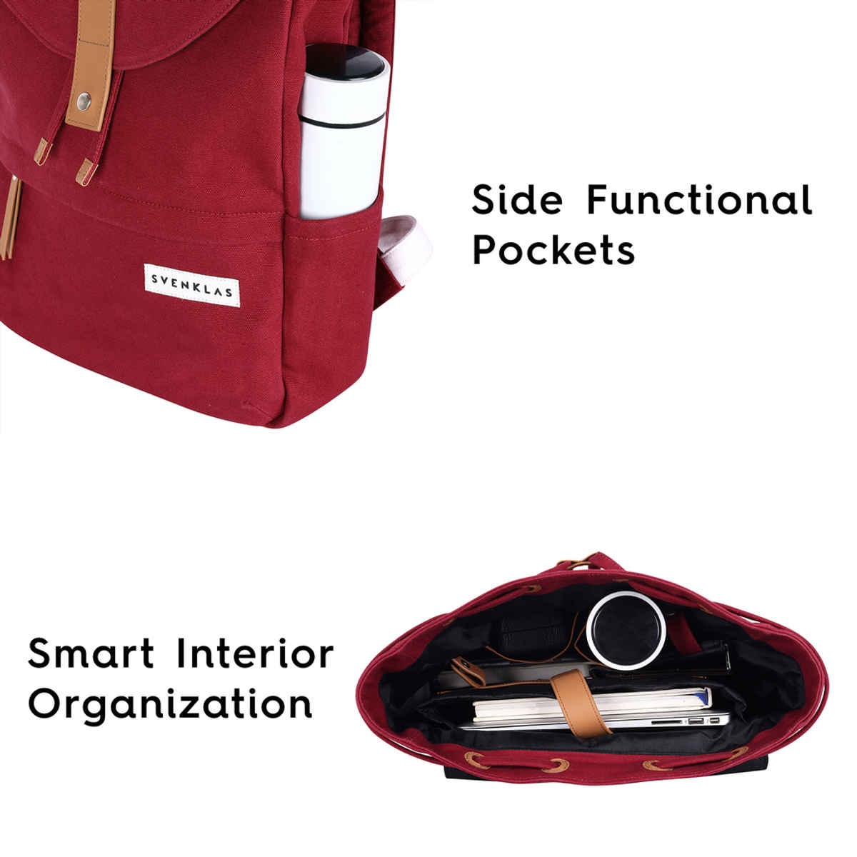 Svenklas Unisex Solid Canvas and Genuine Leather 20 L Top Handle Laptop Backpack | Red - 16 Inches