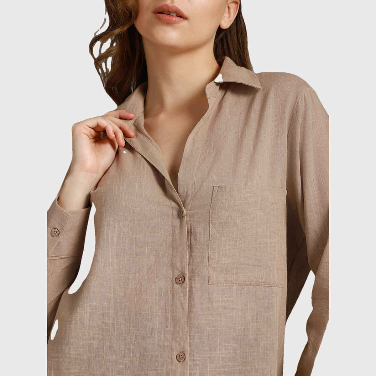 High Star Women Sand Classic Spread Collar Long Sleeves Cotton Casual Shirt (Size-XL)