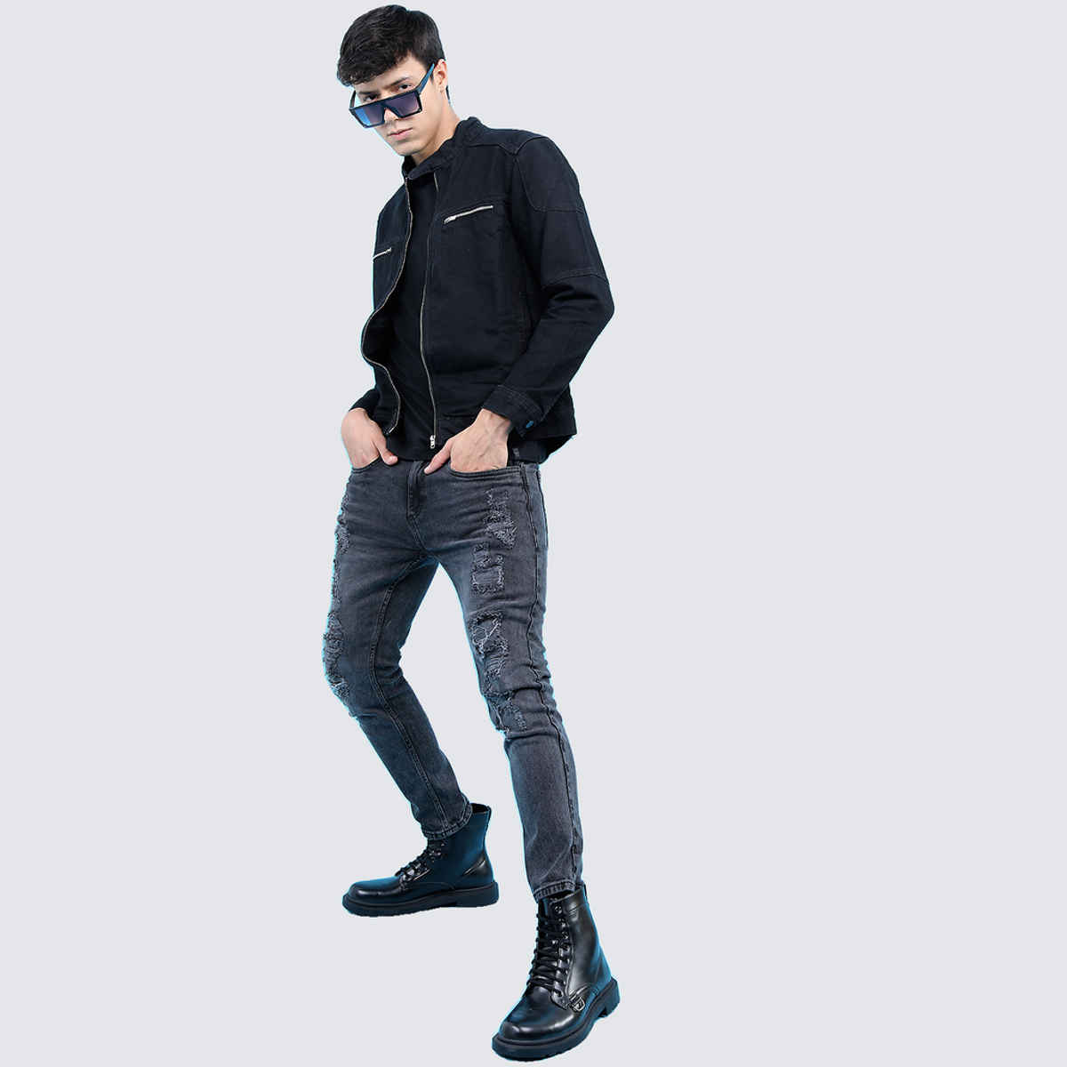 Highlander Men's Black Solid Denim Jacket | Black - M