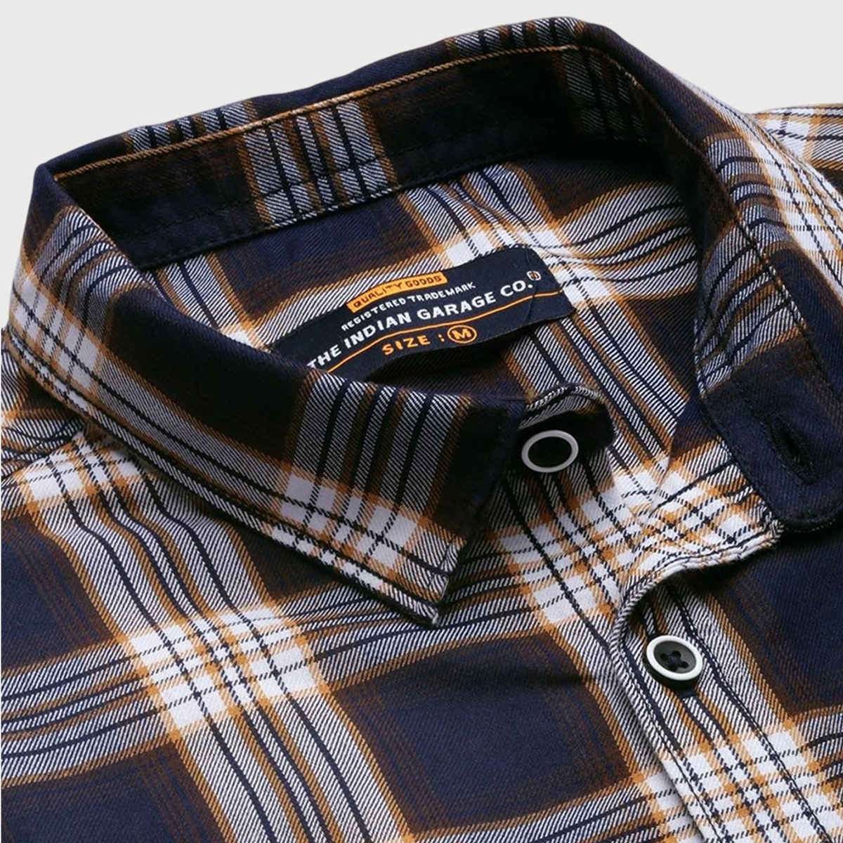 The Indian Garage Co Men's Regular Fit Checkered Casual Shirt | Navy - M