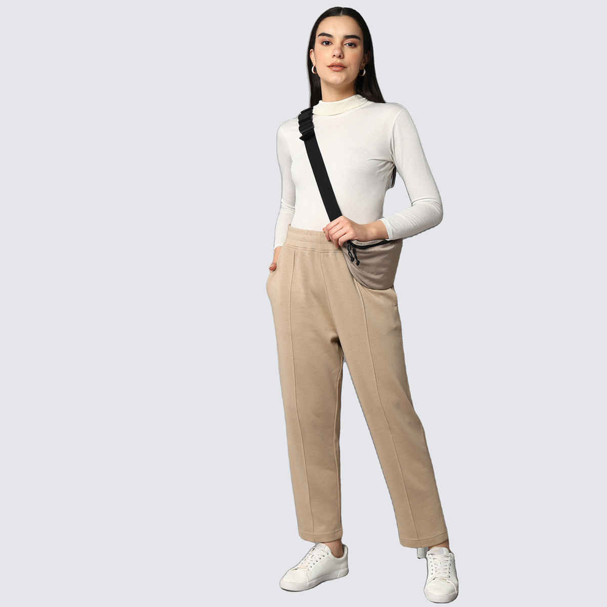 Alan Jones Women's Stretch Straight Trousers | Straight Fit with Pin Tucks | Beige - XL