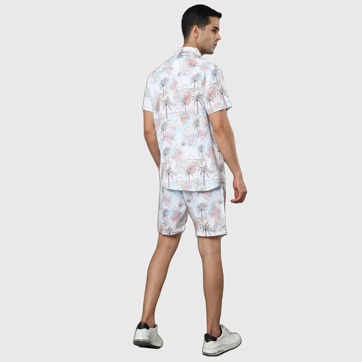Bushirt Men's Palm Tree Co-ord Set | White - S