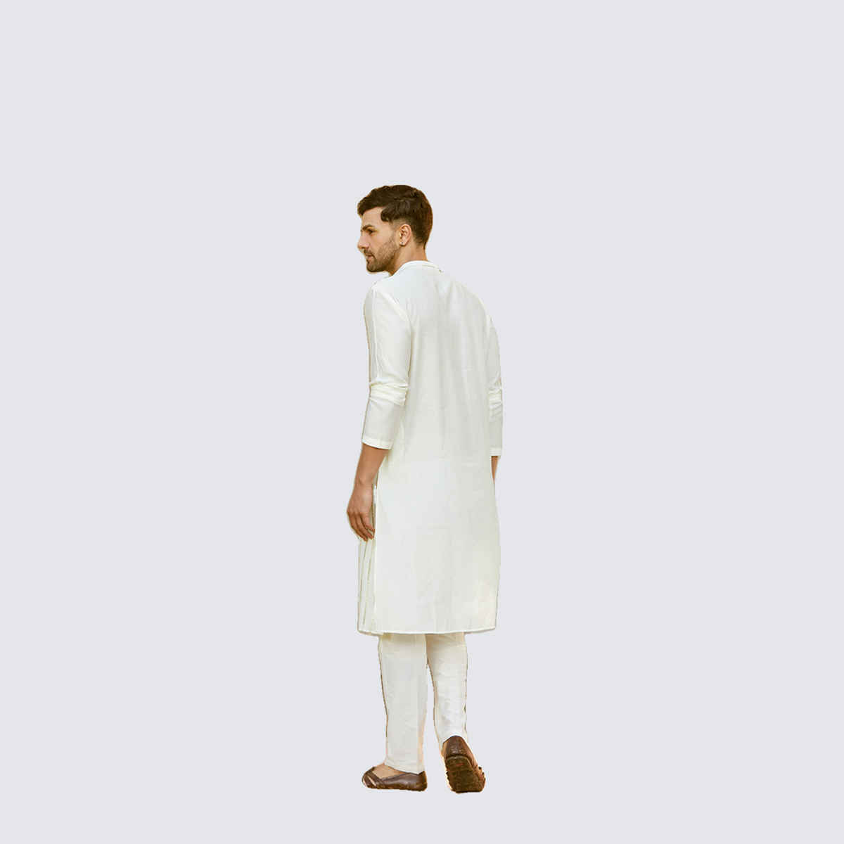 See Designs Men's Chanderi Silk Sequins Kurta | Off White and Gold - S