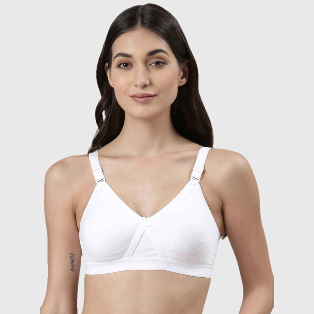 Dollar Missy Women's Cotton Wire-Free Crossover Support Bra | White - 32C