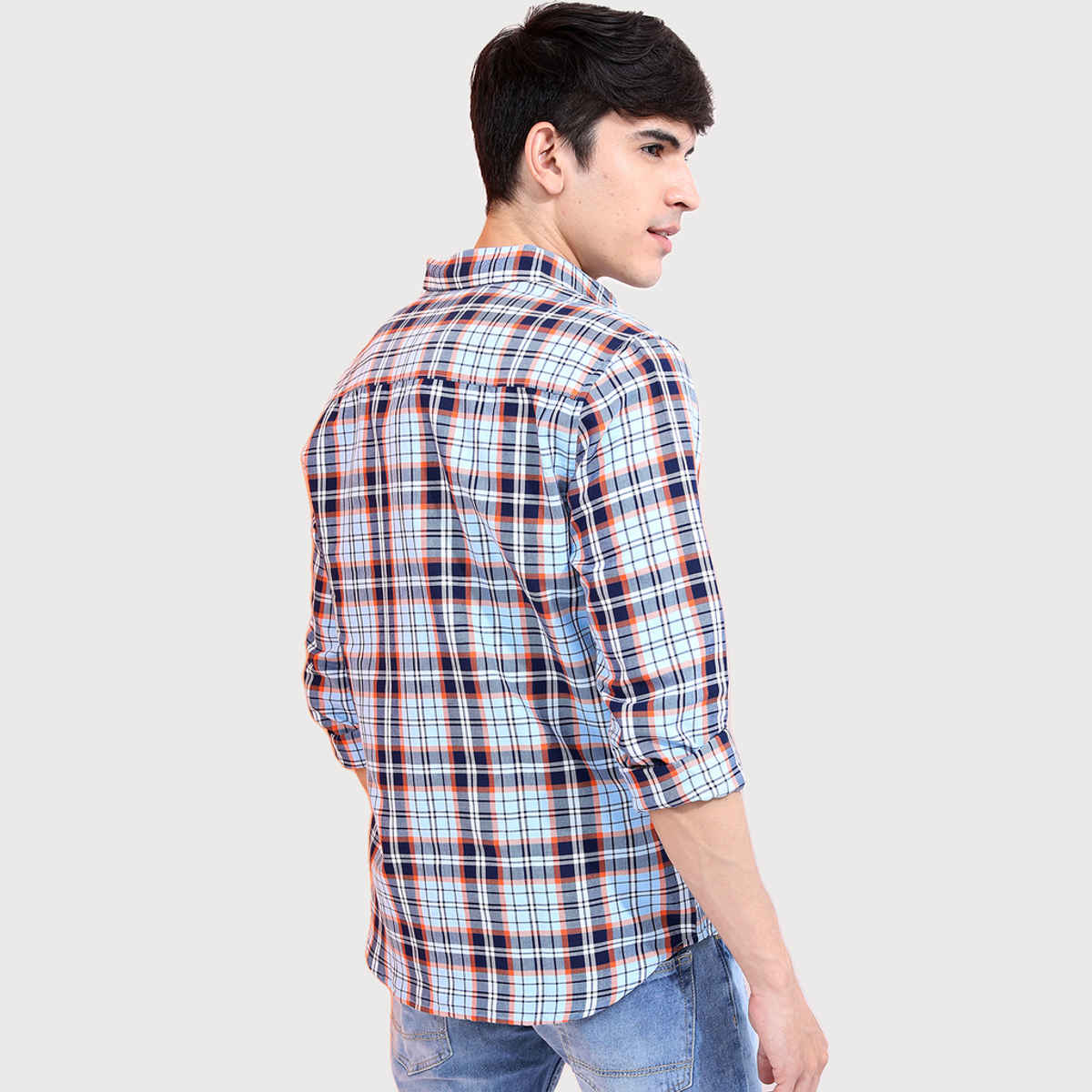 HIGHLANDER Men's Slim Fit Tartan Checked Casual Shirt | Blue - M