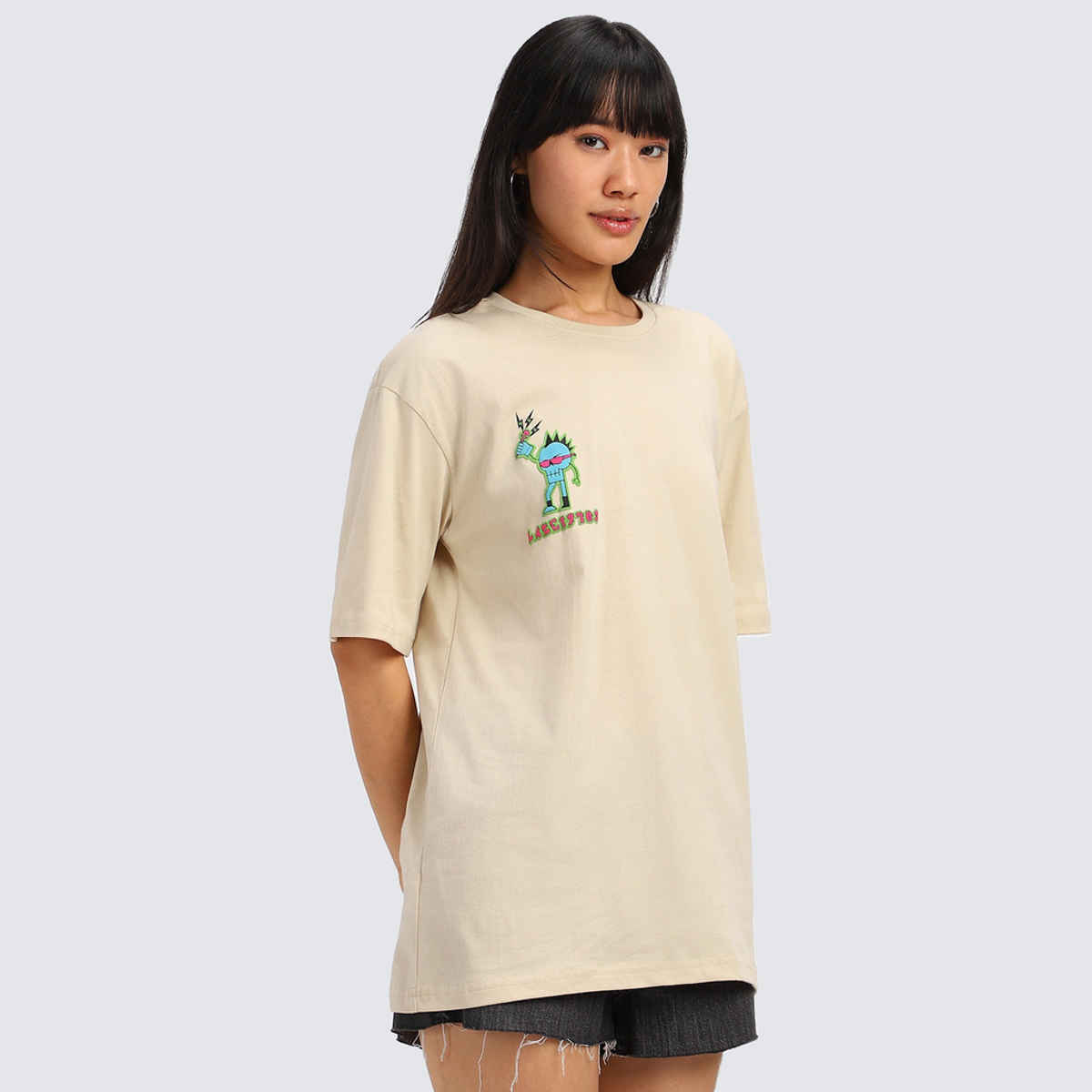 Juneberry Swanwhite Pocket Print Oversized Fit T-shirt for Women - XL
