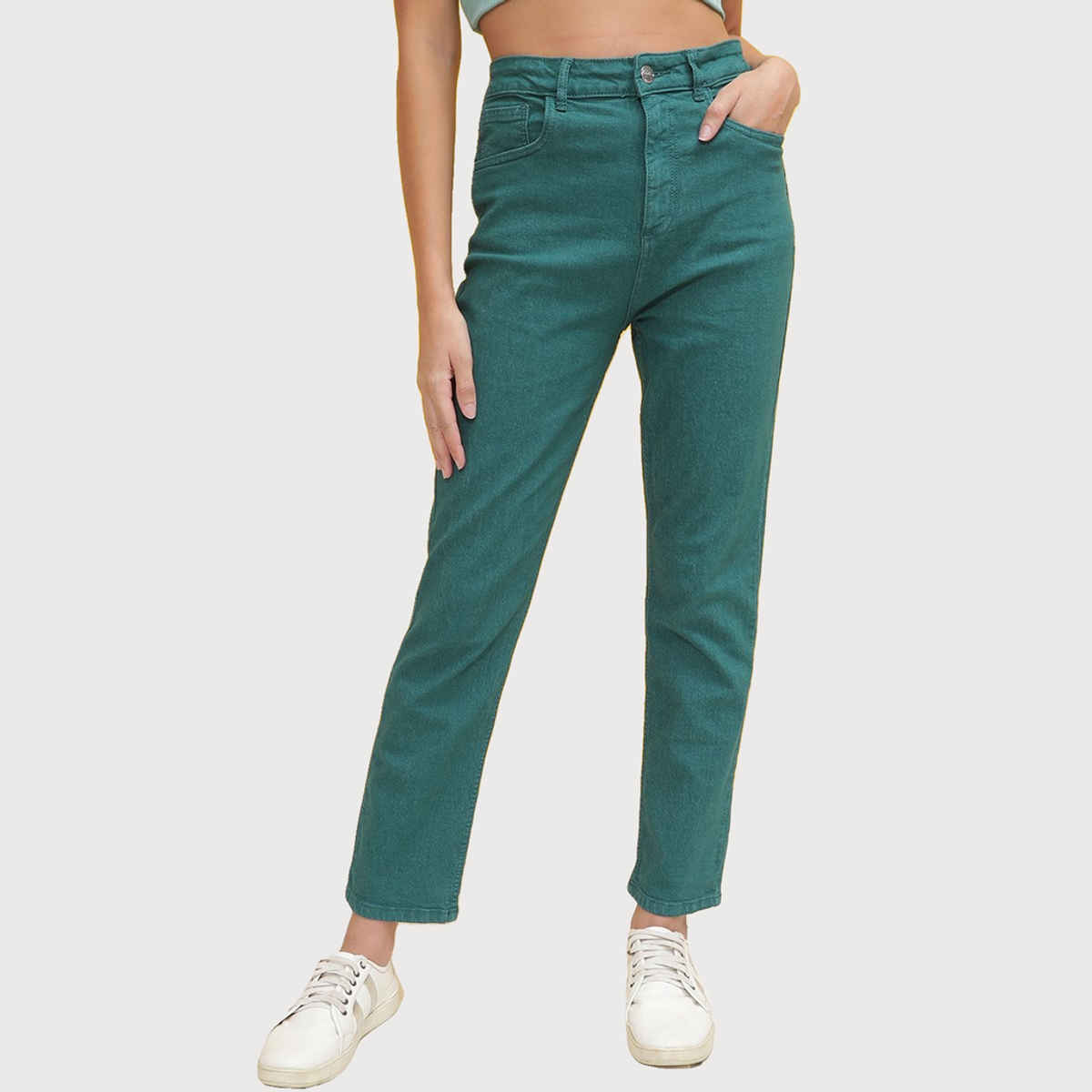 Freehand Women's Overdyed Straight Fit Denim Jeans | Green - 32