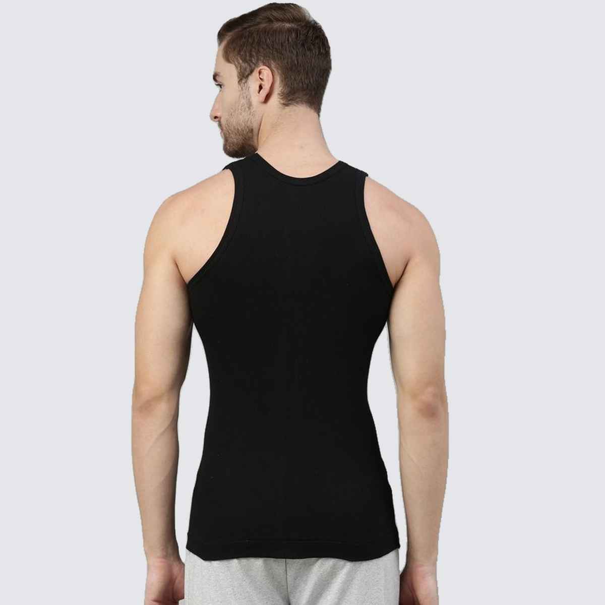Dixcy Scott Originals Men's Solid Combed Cotton Gym Vest | Black - M