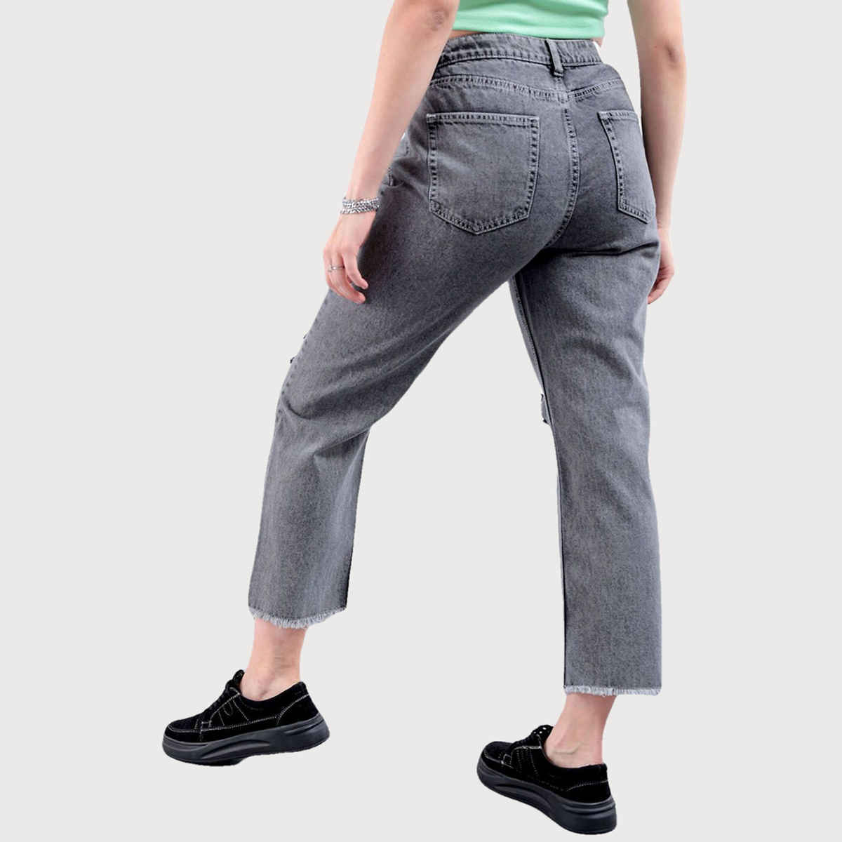 Freehand Women's High Rise Raw Edge Straight Fit Ankle Length ...
