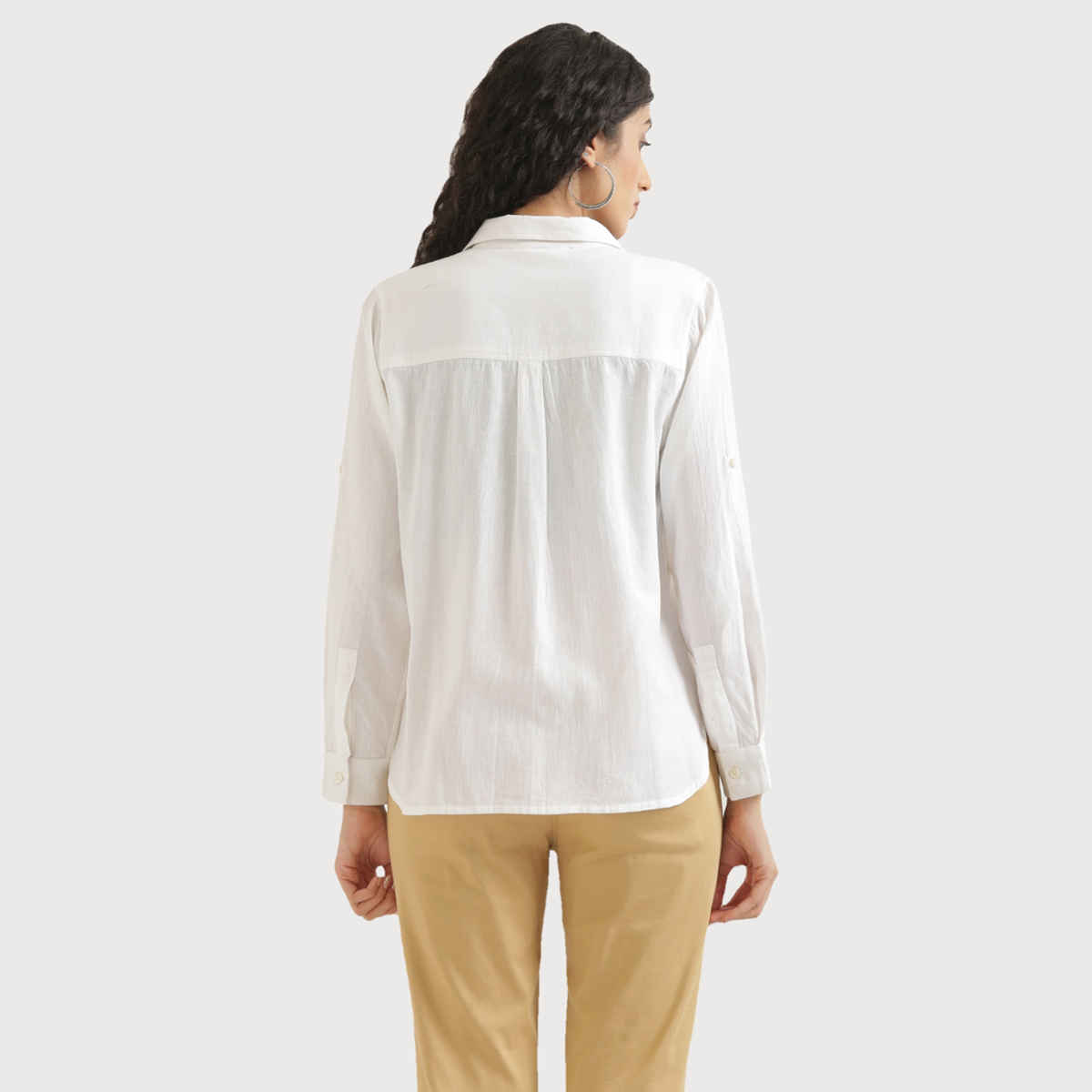 Saadaa Women's Airy Solid Linen Shirt | White - L