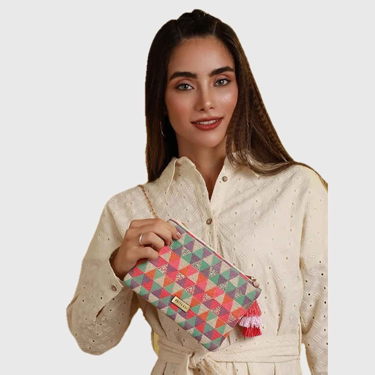 Priyaasi Women's Geometric Fabric 1 L Sling Bag | Multicolour - One Size