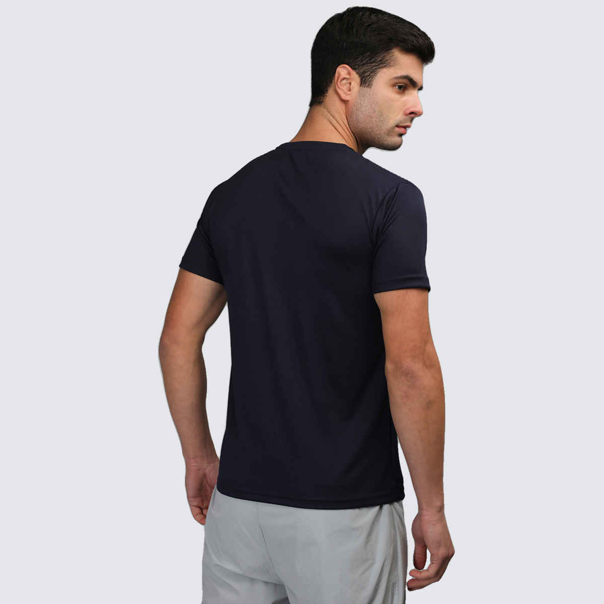 Chkokko Men's Solid Regular Fit Sports T-shirt | Navy Blue - L