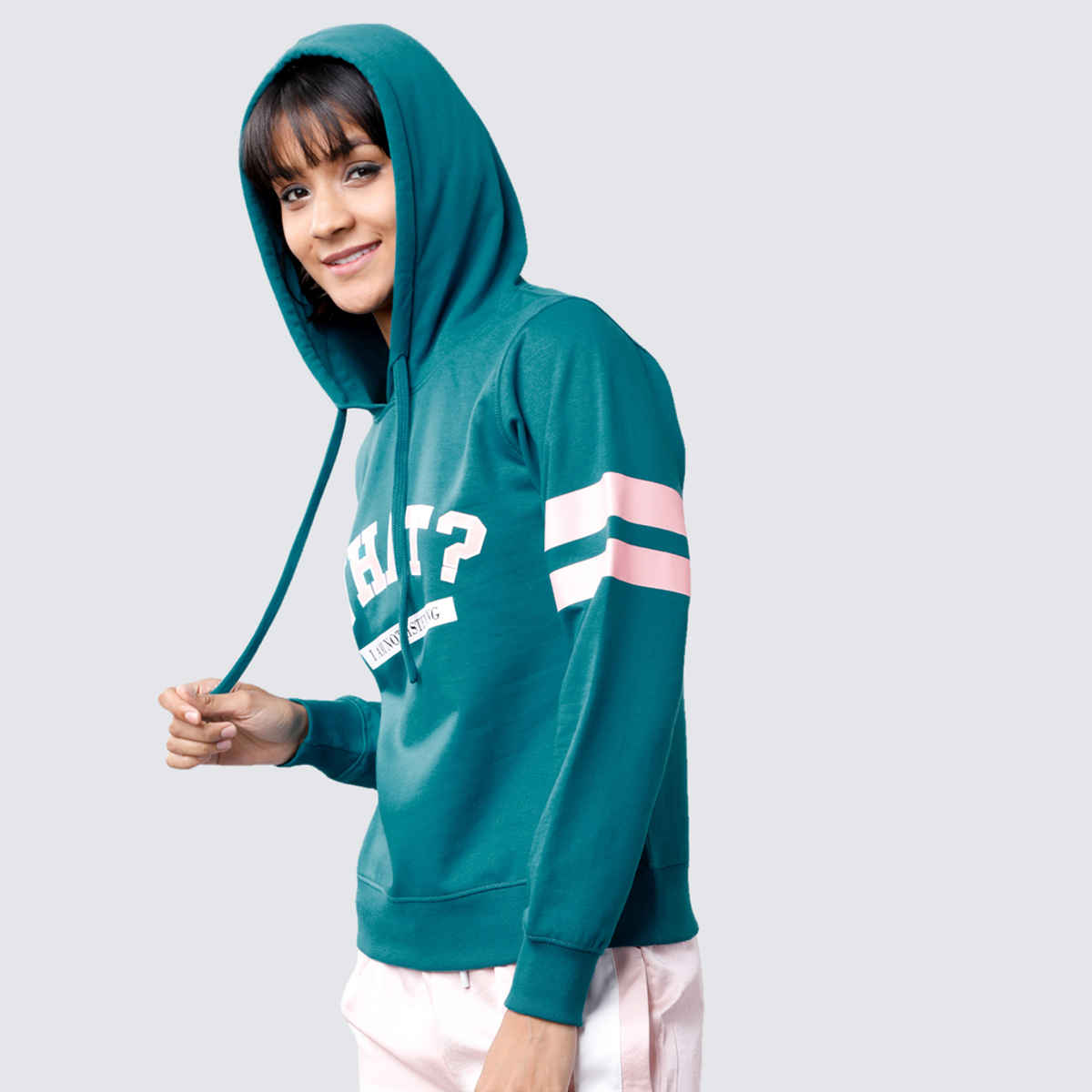 Tokyo Talkies Women's Printed Hooded Sweatshirt | Teal - XL