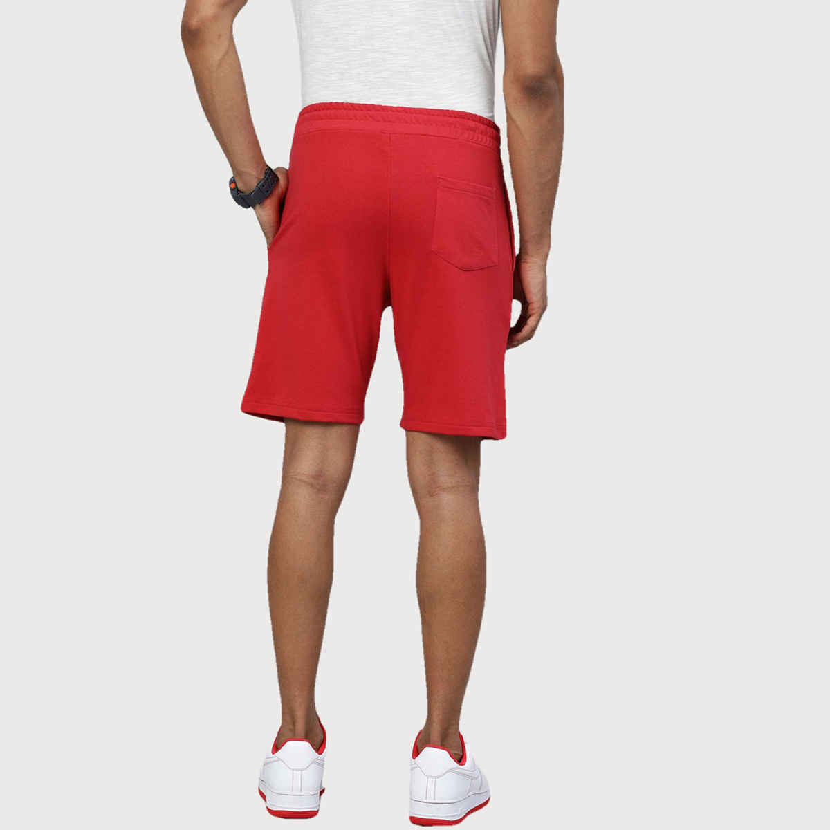 The Indian Garage Co Men | Slim Fit Placement Print Casual Knitted Shorts | Red | XL