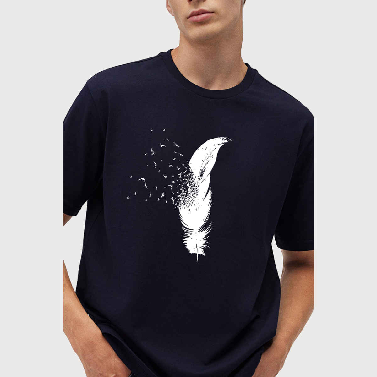 De Tees Men's Half Sleeve T-shirt | MHS-FEATHER | Navy - S