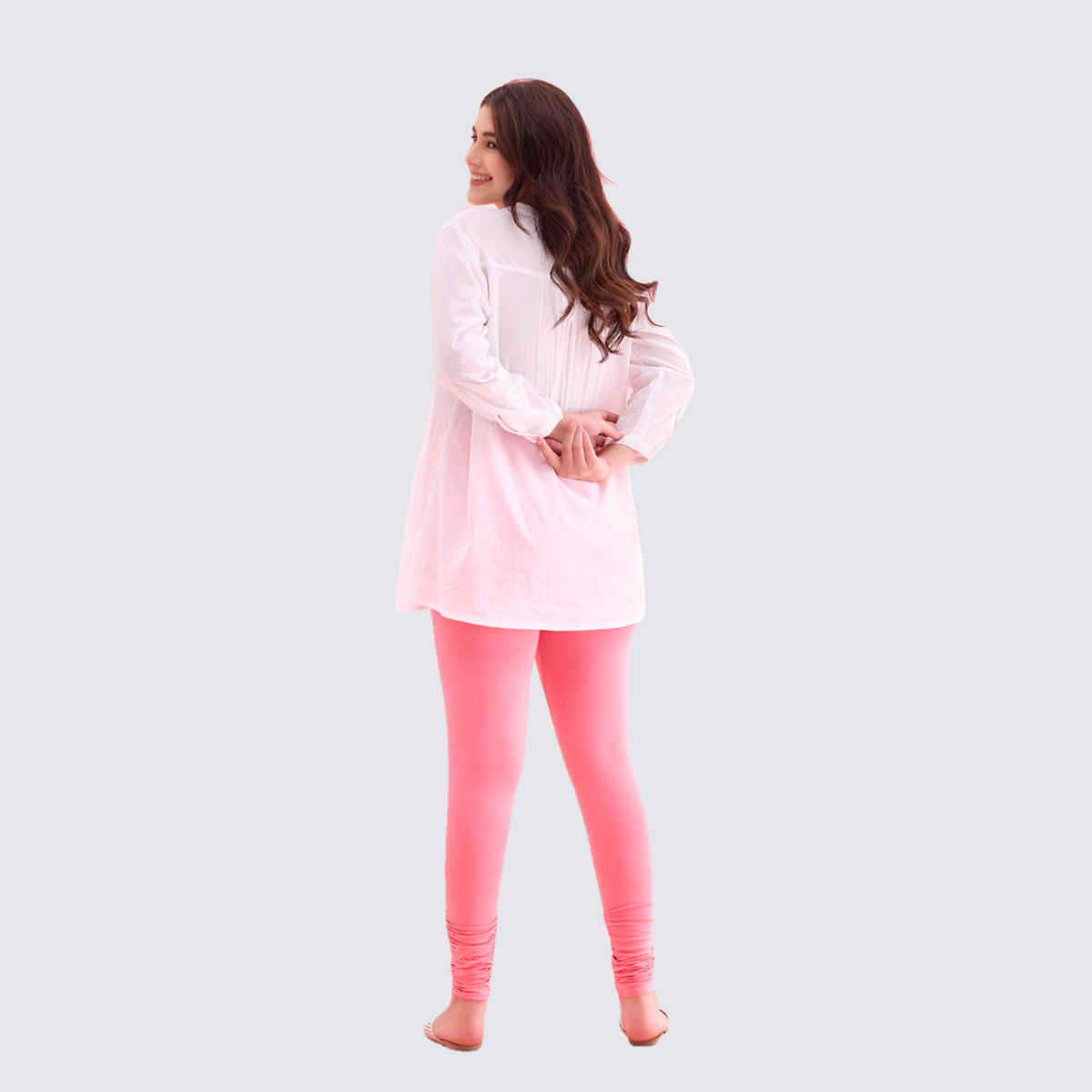 Go Colors Women's Solid Mid Rise Churidar | Light Pink - 2XL