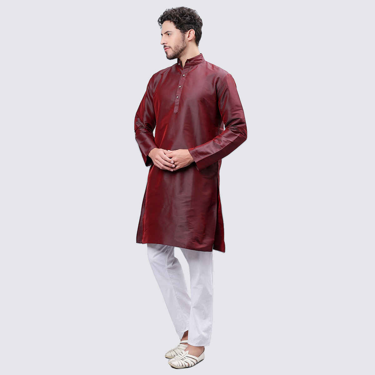 Mad Over Print Men's Silk Blended Kurta | Maroon - L