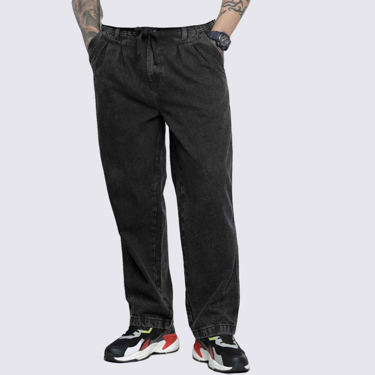 The Indian Garage Co Men's Relaxed Jogger Solid Casual Jeans | G711 | Grey - 32