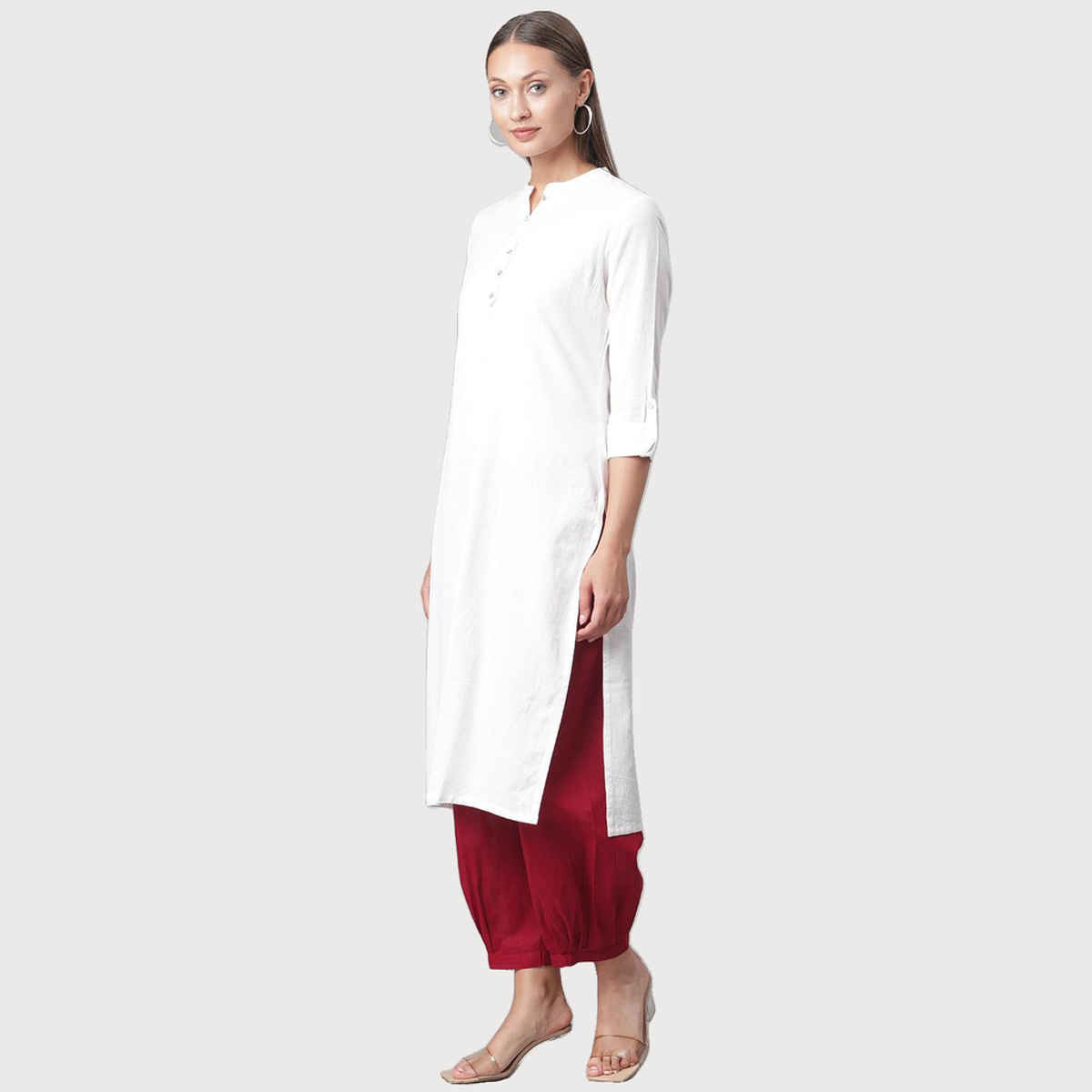 Divena women's White Solid Pure Cotton Straight Kurta DK0567 | L