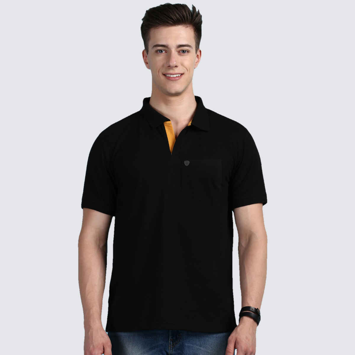 Lux Cozi Men's Solid Cotton Polo T-shirt with Pocket | Black - XXL