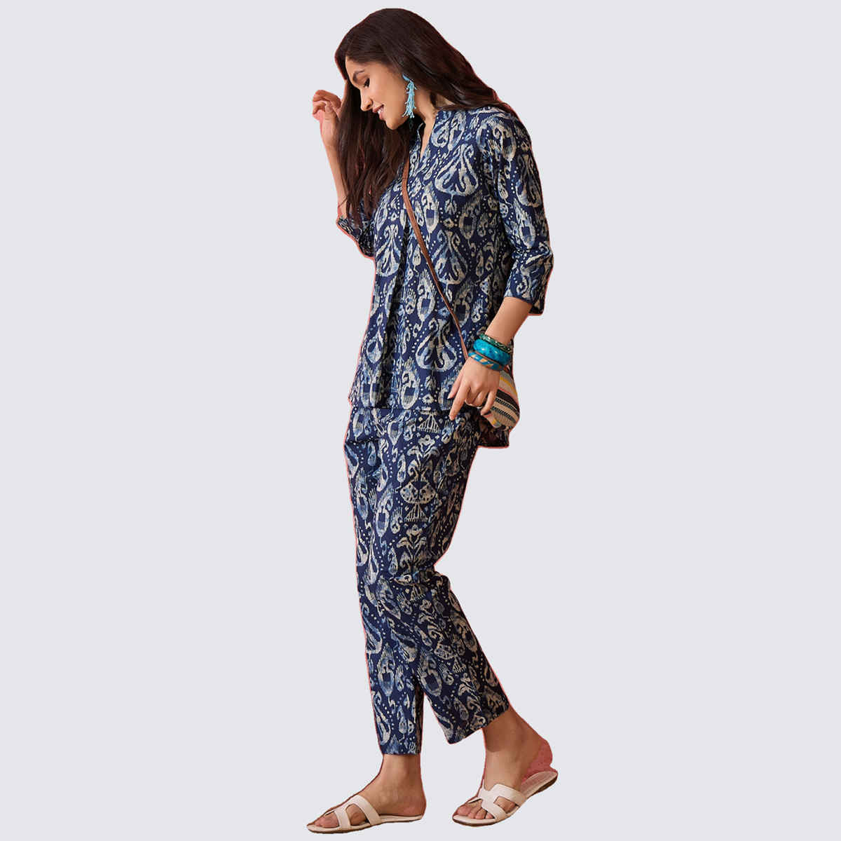 Bandia Ikkat Printed Coord Set | Indigo - M