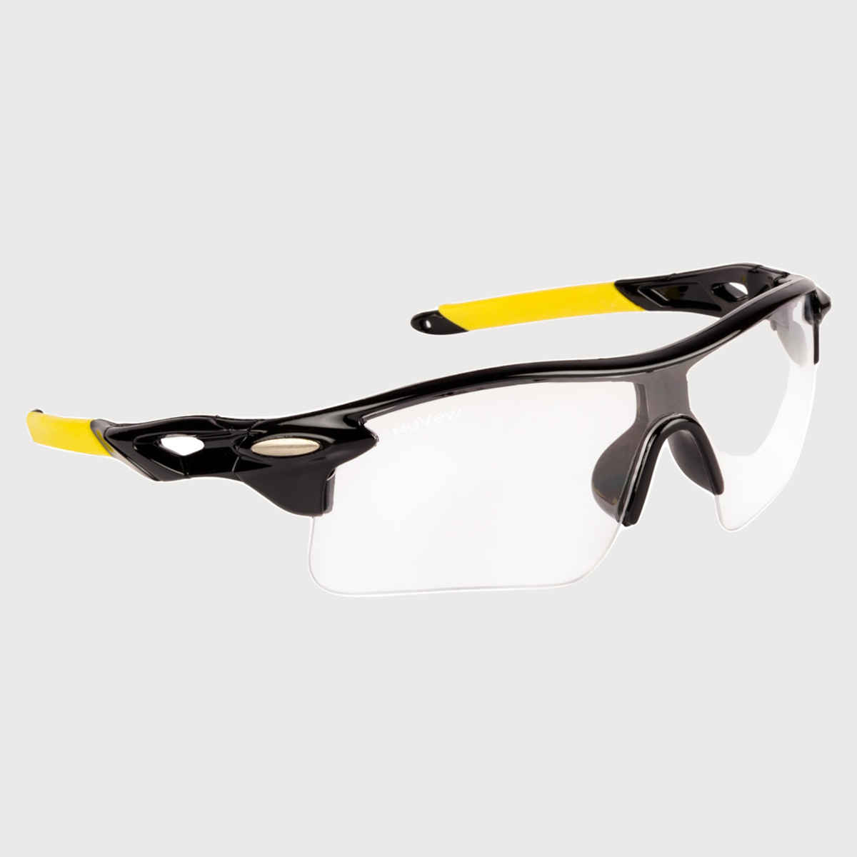 NuVew Unisex Sports Riding Sunglasses | Black-Yellow frame with Clear lens - Medium