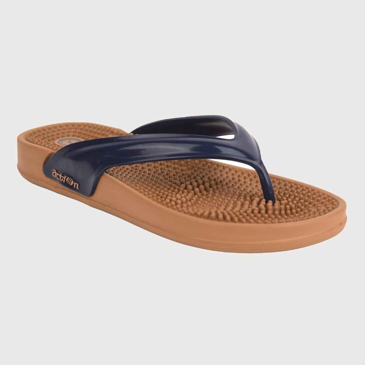Action Women's Hran-62 Ortho Slippers | Acupressure Insole | Pain Relief Insole | Wood and Blue - UK 5