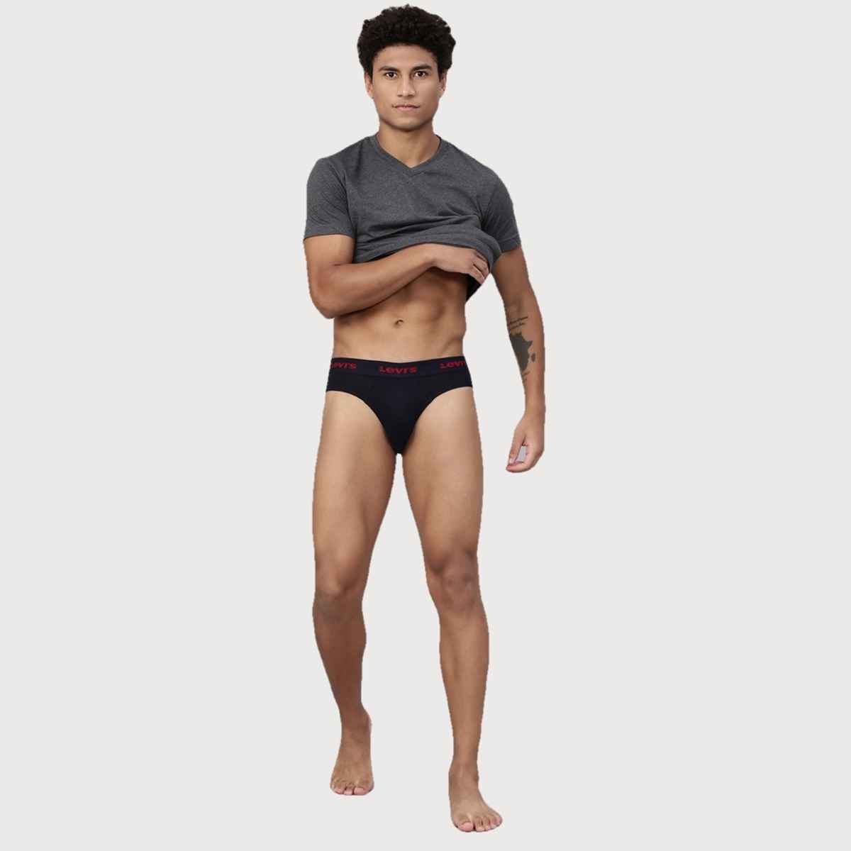 Levi's 009 Men's Neo Brief | Contoured Double Pouch | Pack of 2 | Lt. Grey Mel,Navy | L
