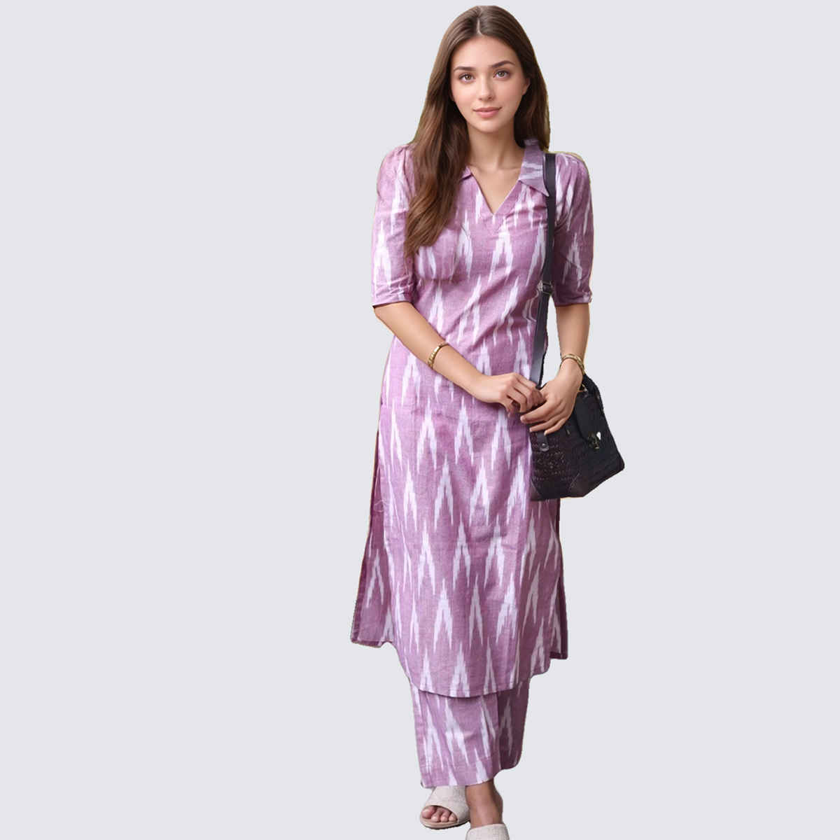 GoSriKi Women's Rayon Blend Straight Printed Kurta with Pant | DEMETER | Onion - L