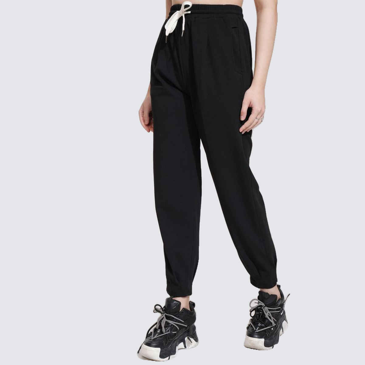 Tokyo Talkies Women's Solid Straight Fit Jogger Pants | Black - 30
