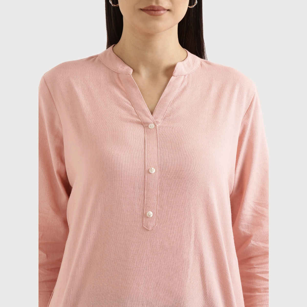 Saadaa Women's Long Airy Linen Kurta | Salmon Pink - S