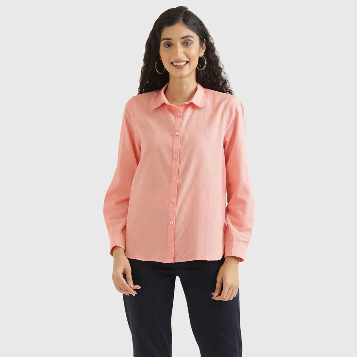 Saadaa Women's Airy Solid Linen Shirt | Peach - XL