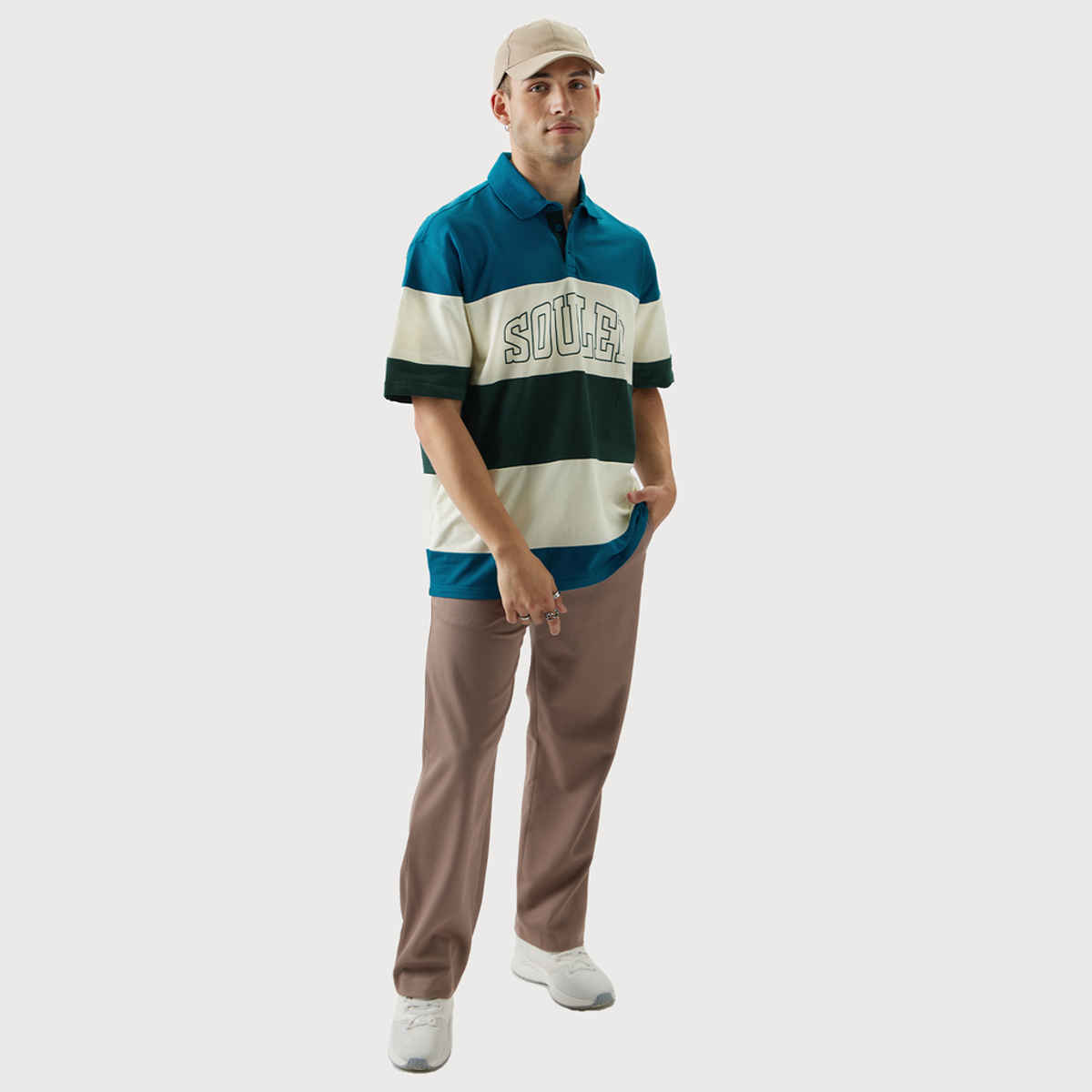 The Souled Store Men's TSS Originals Horizon Stripes Oversized Polo | Multicolor - S