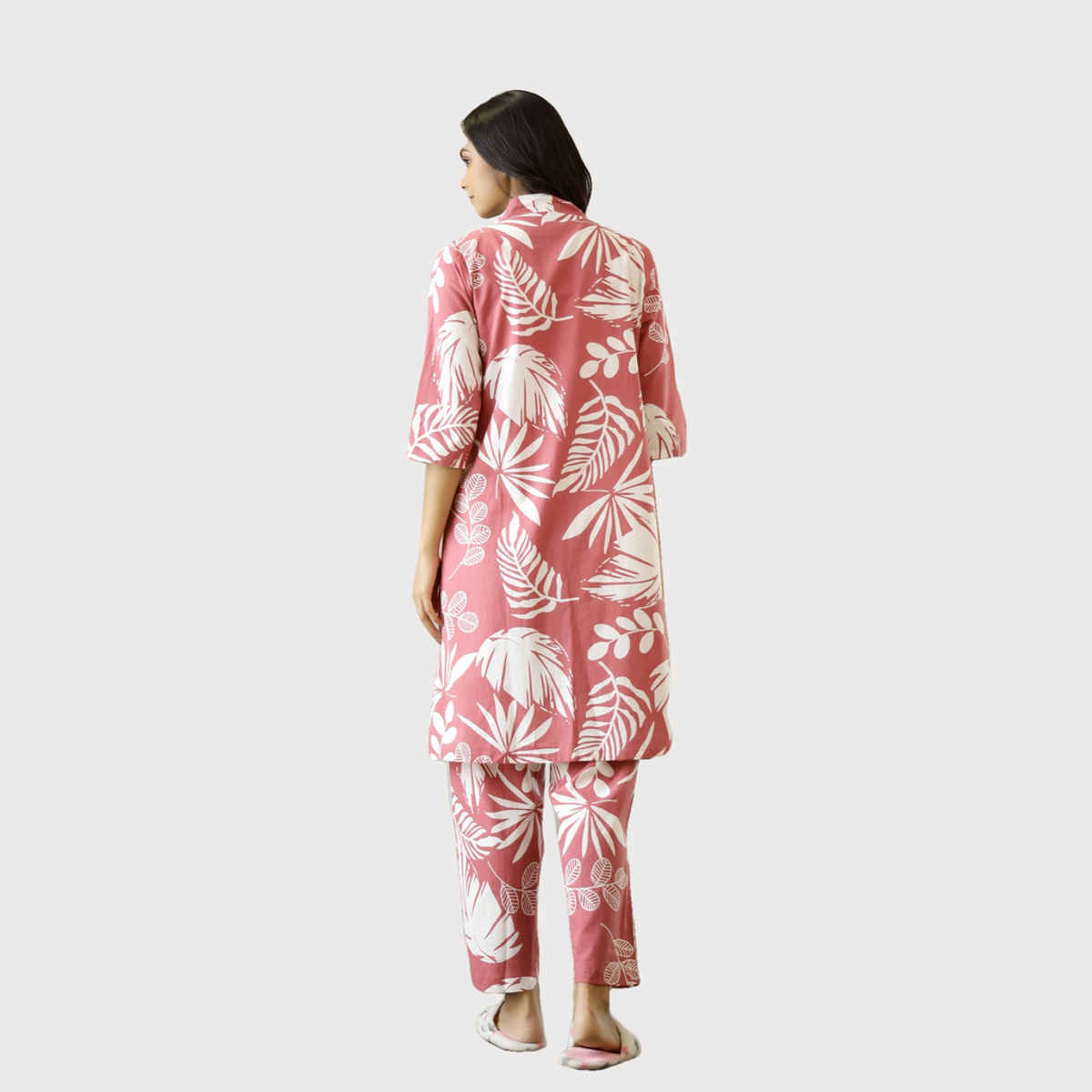 Sanskrutihomes Women's Printed Pure Cotton Night Suit | Pink - S