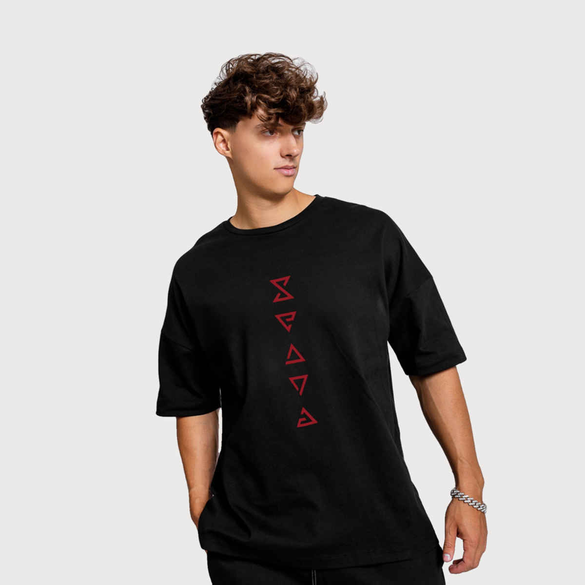 De Tees Men's Oversize T-shirt | M-OST-BLACK-TRIANGLE | Black - M