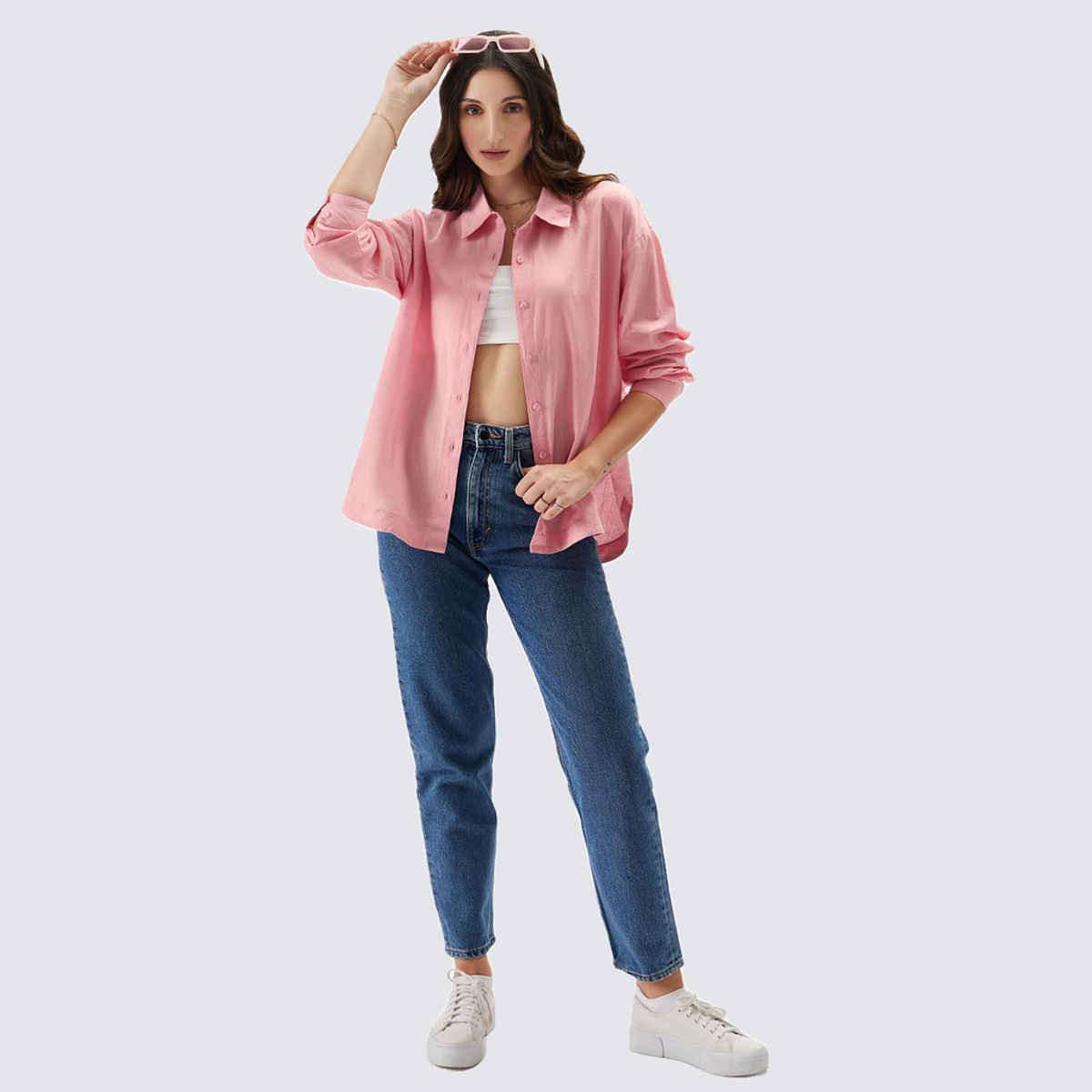 The Souled Store Women's Cotton Linen Boyfriend Shirt | Pink - L