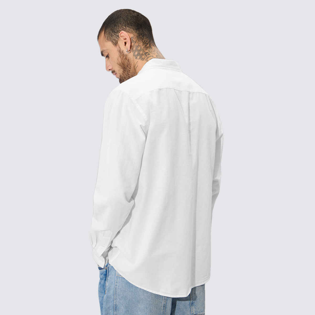 The Souled Store Men's Regular Pearl White Cotton Linen Shirts | White | S