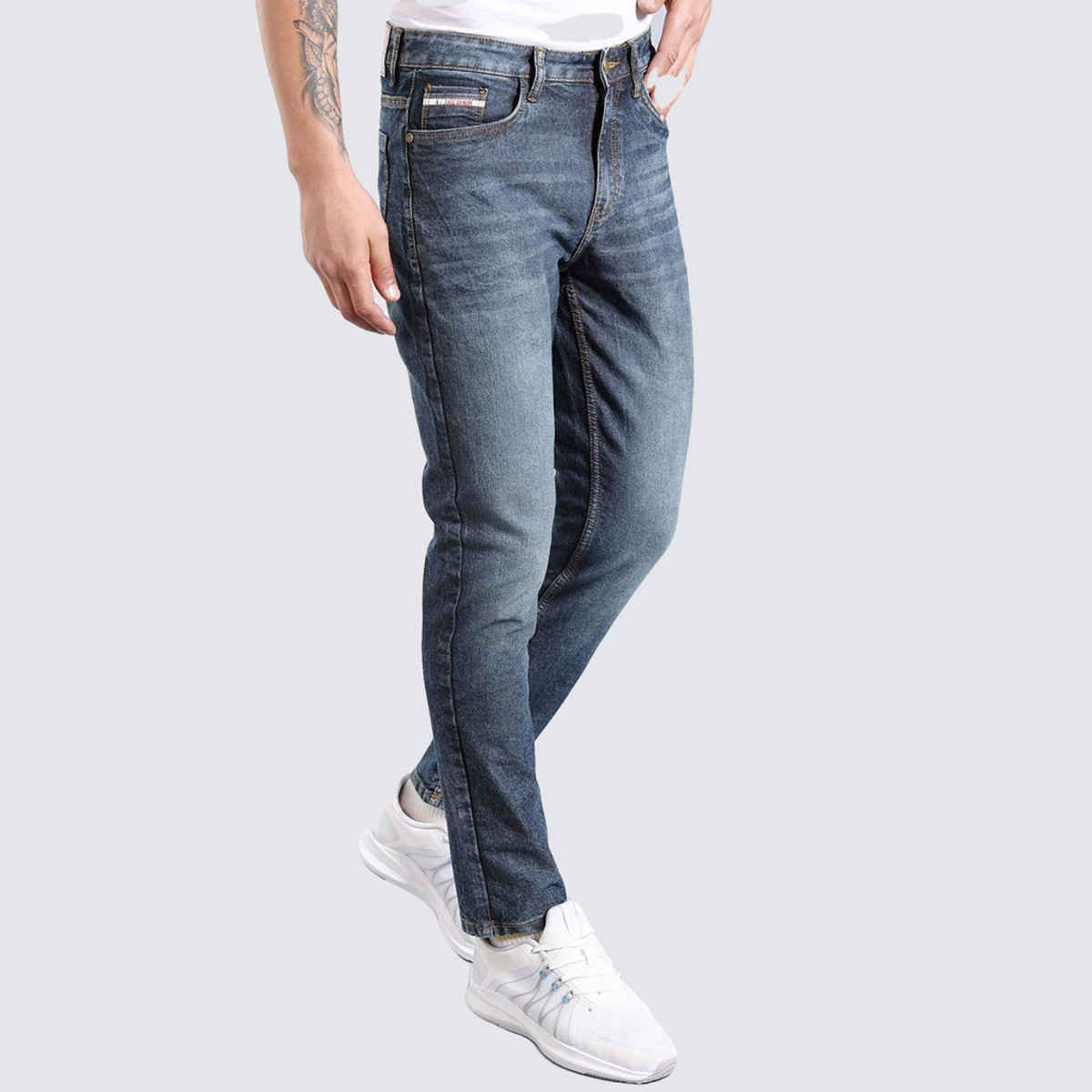 The Indian Garage Co Men's Slim Fit Solid Casual | Navy Blue - 34
