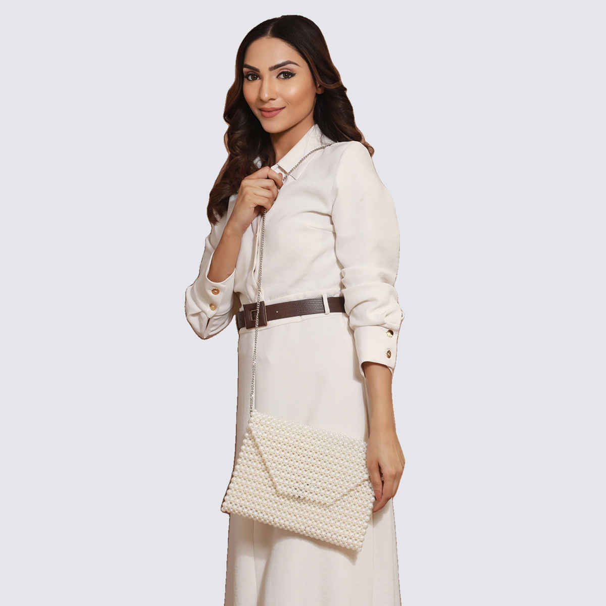 Priyaasi Women's Fabric Sling Bag | White