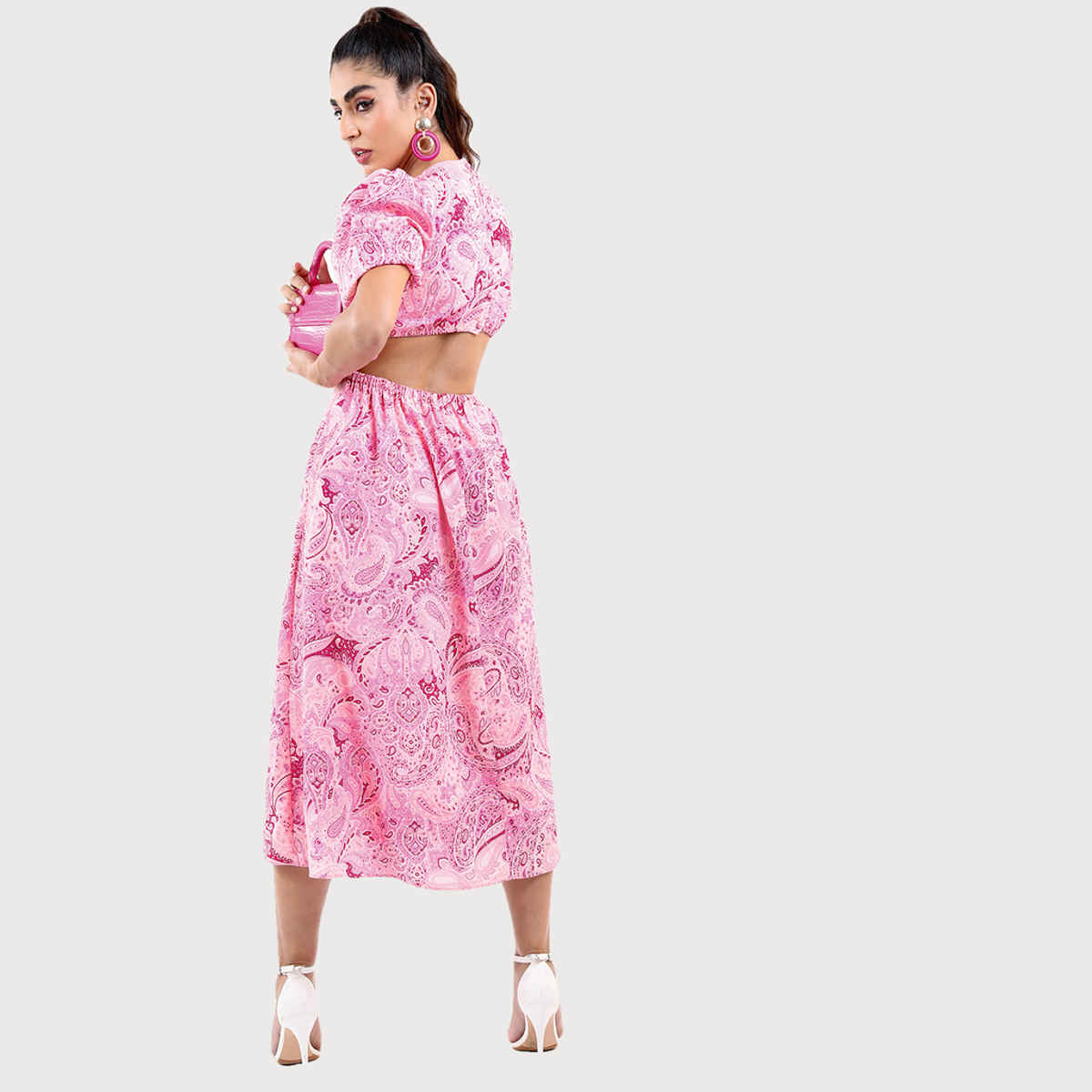 Tokyo Talkies Ethnic Printed Midi Fit And Flare Dress | Pink - S