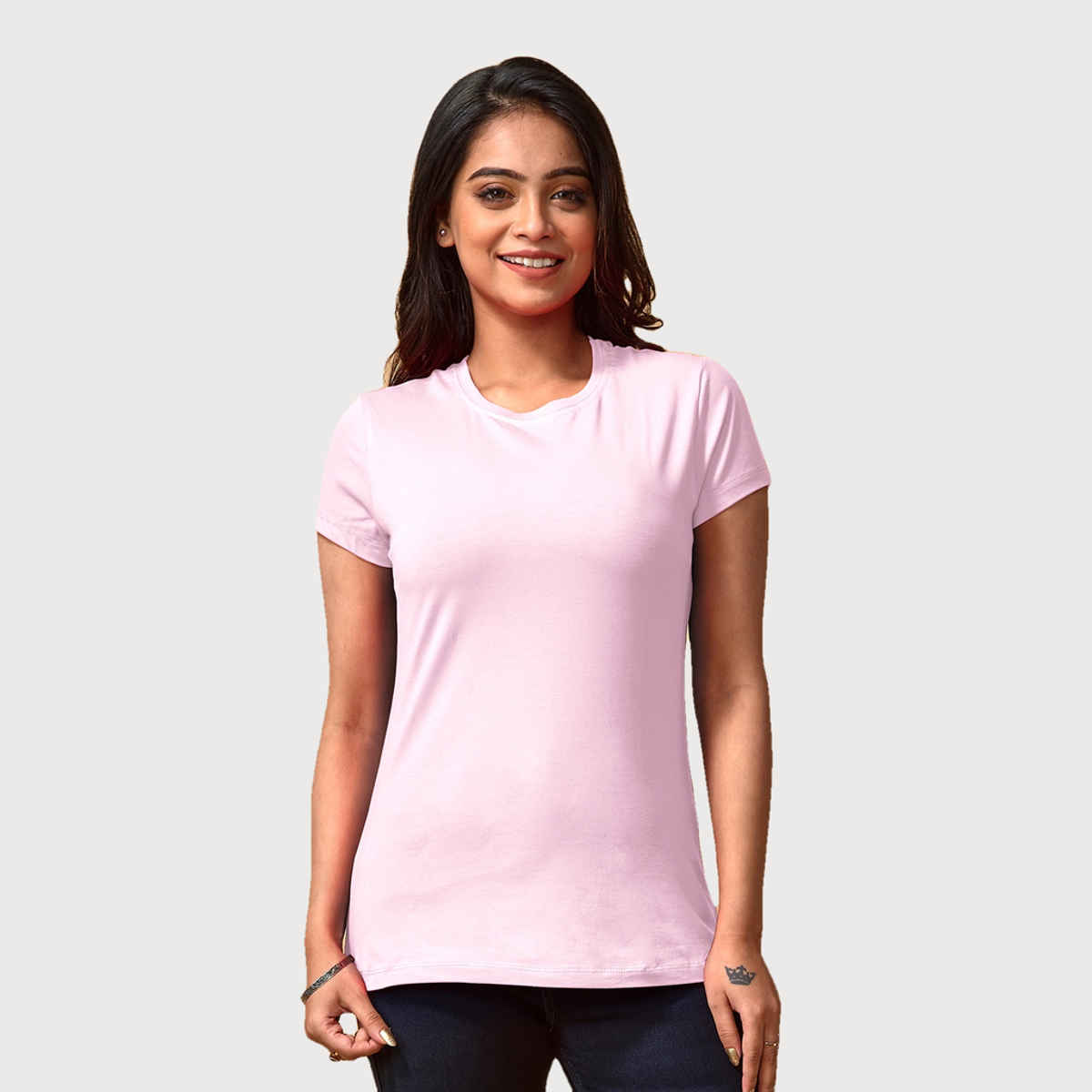 Lyra Women's T-shirt Round Neck Half Sleeve | Baby Pink - S