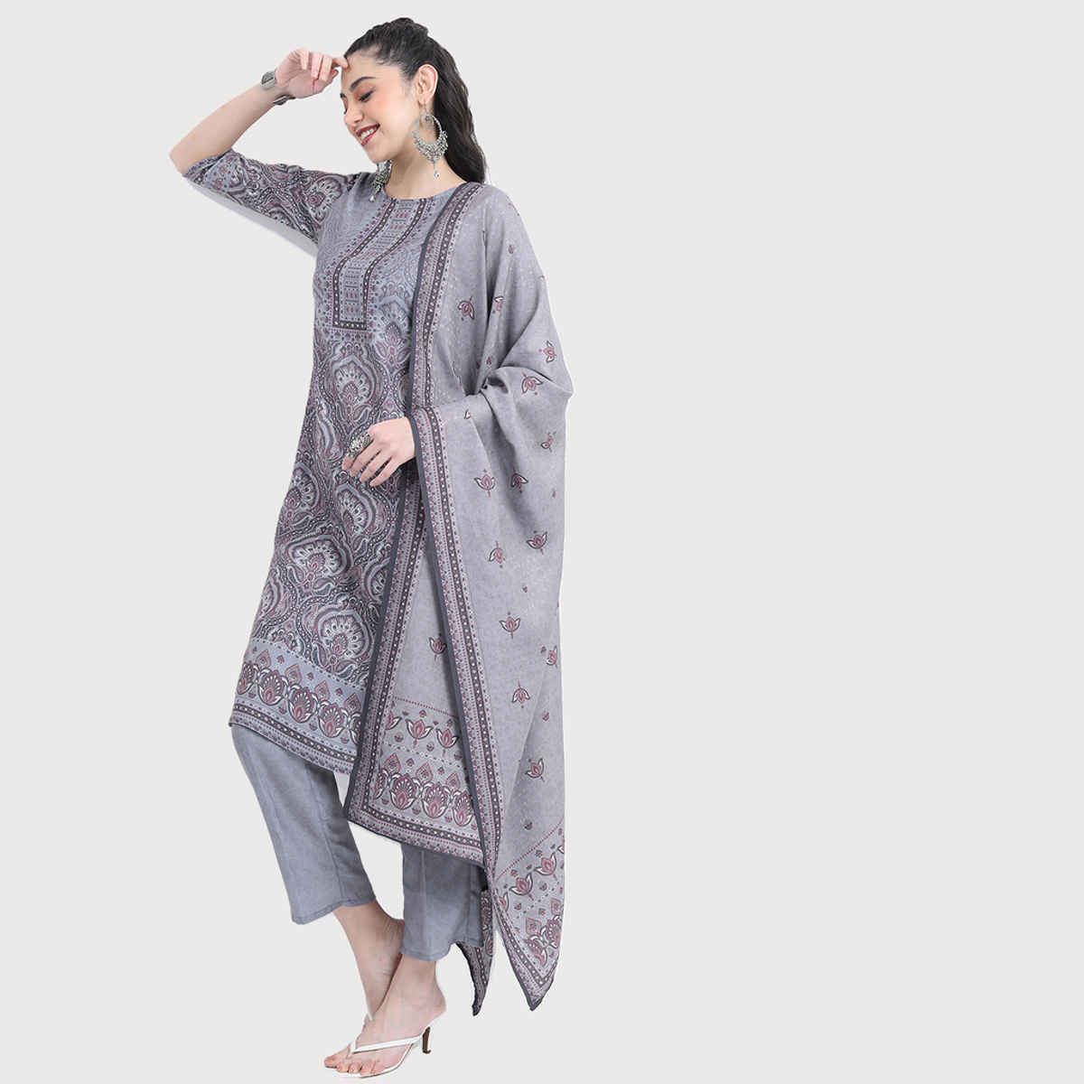 KETCH Women's Ethnic Motifs Printed Regular Kurta, Trousers with Dupatta | Multicolour - S