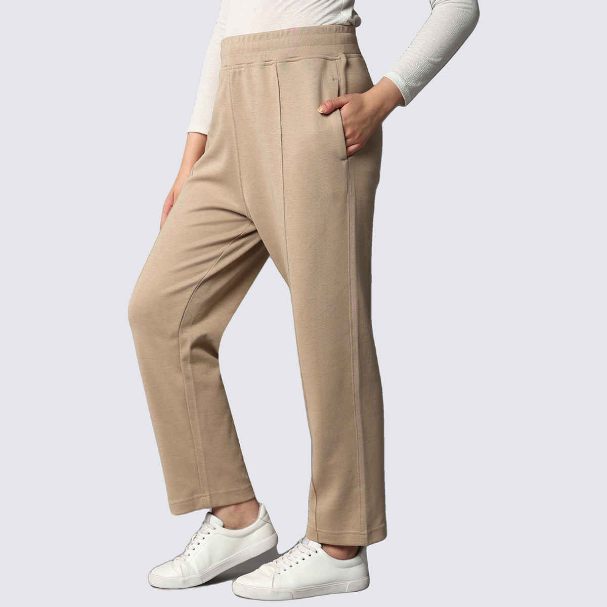 Alan Jones Women's Stretch Straight Trousers | Straight Fit with Pin Tucks | Beige - XL